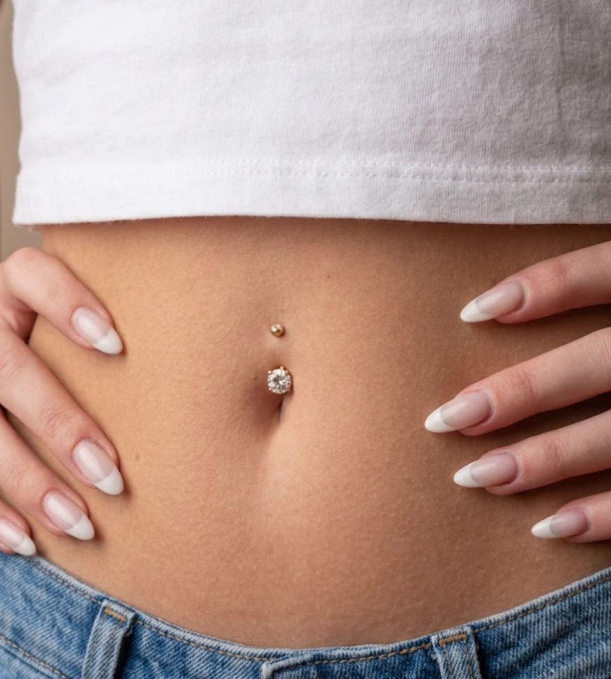 14K Solid Gold Round CZ Belly Button Ring/14G Screw on Navel Ring with Prong Set Gemstones, Elegant Belly Piercing Jewelry,