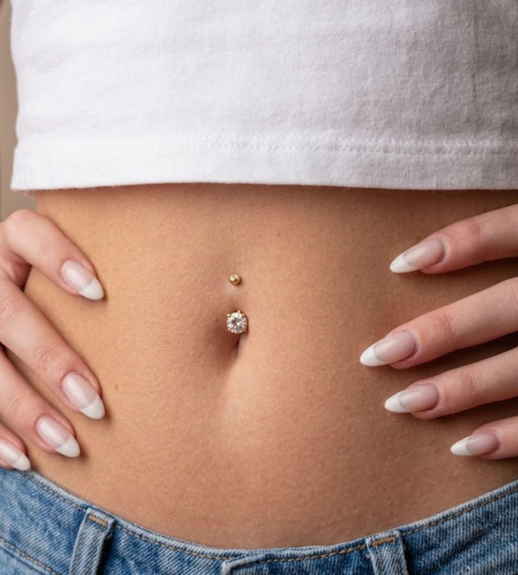 14K Solid Gold Round CZ Belly Button Ring/14G Screw on Navel Ring with Prong Set Gemstones, Elegant Belly Piercing Jewelry,