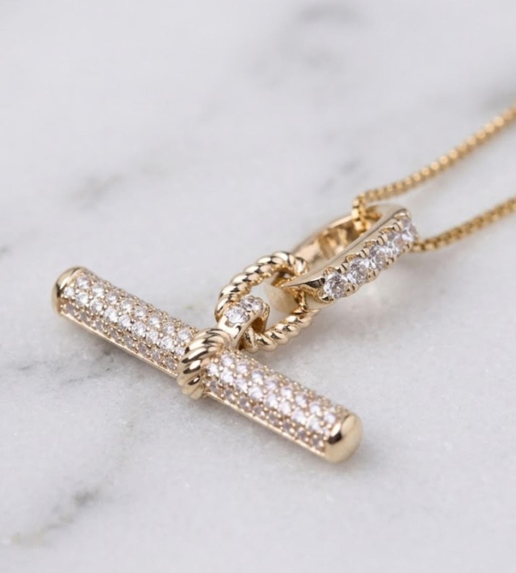 14K Solid Gold Moissanite Pendant | | Dainty Moissanite Necklace | T- Bar Pendant | 1st Anniversary Gift