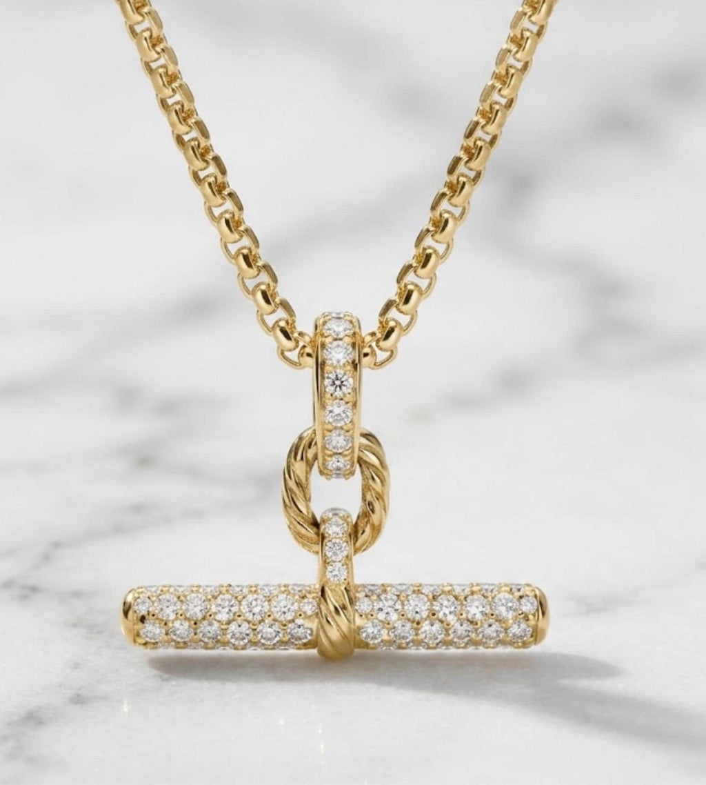 14K Solid Gold Moissanite Pendant | | Dainty Moissanite Necklace | T- Bar Pendant | 1st Anniversary Gift