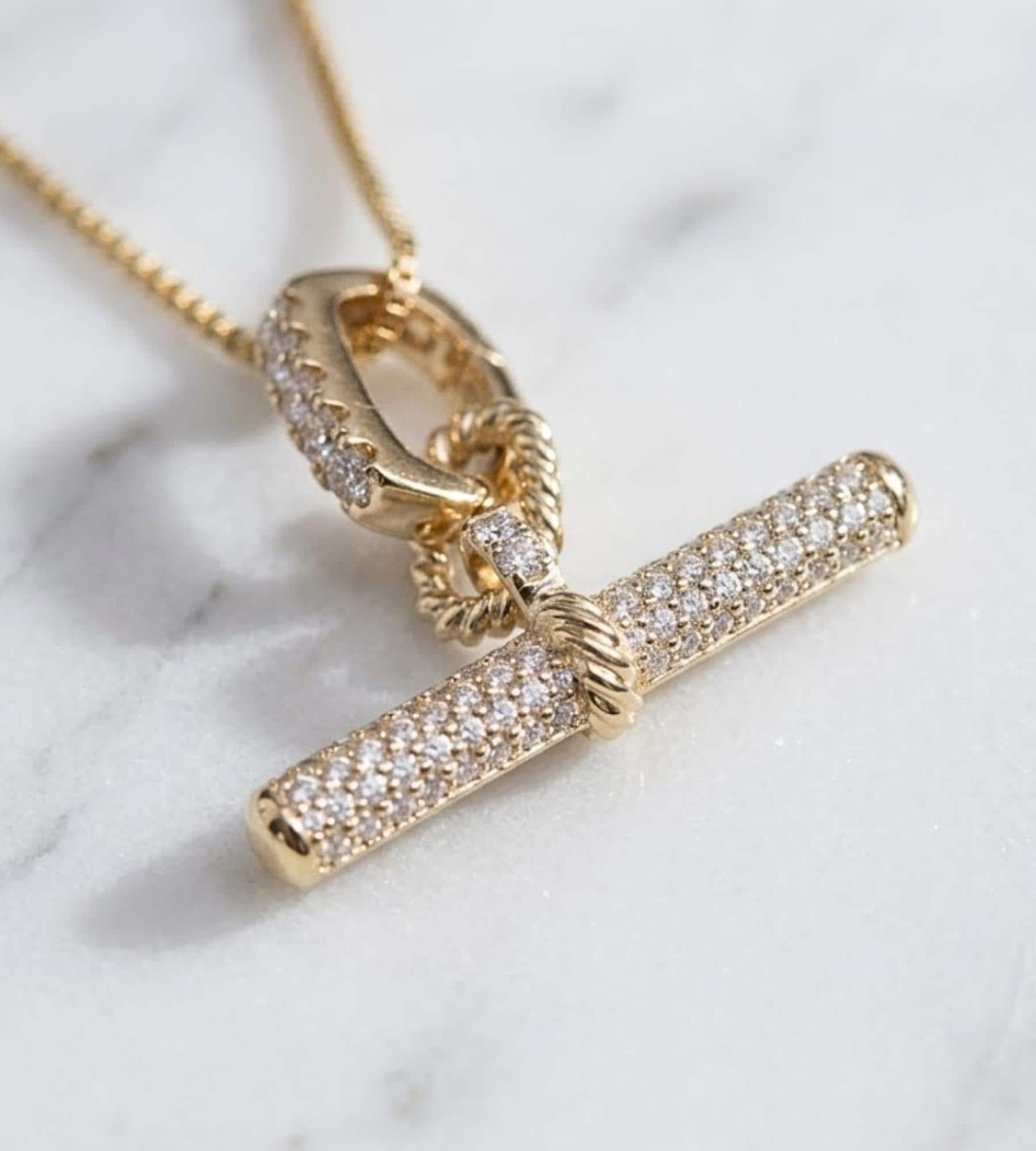 14K Solid Gold Moissanite Pendant | | Dainty Moissanite Necklace | T- Bar Pendant | 1st Anniversary Gift