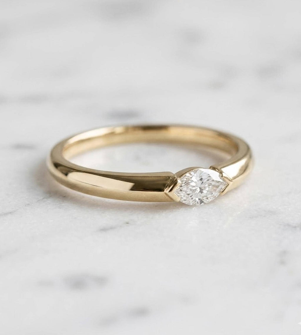 Marquise Moissanite East West Pinky Ring, 14K Solid Gold 0.25CT Marquise Cut Promise Ring, Travel Ring