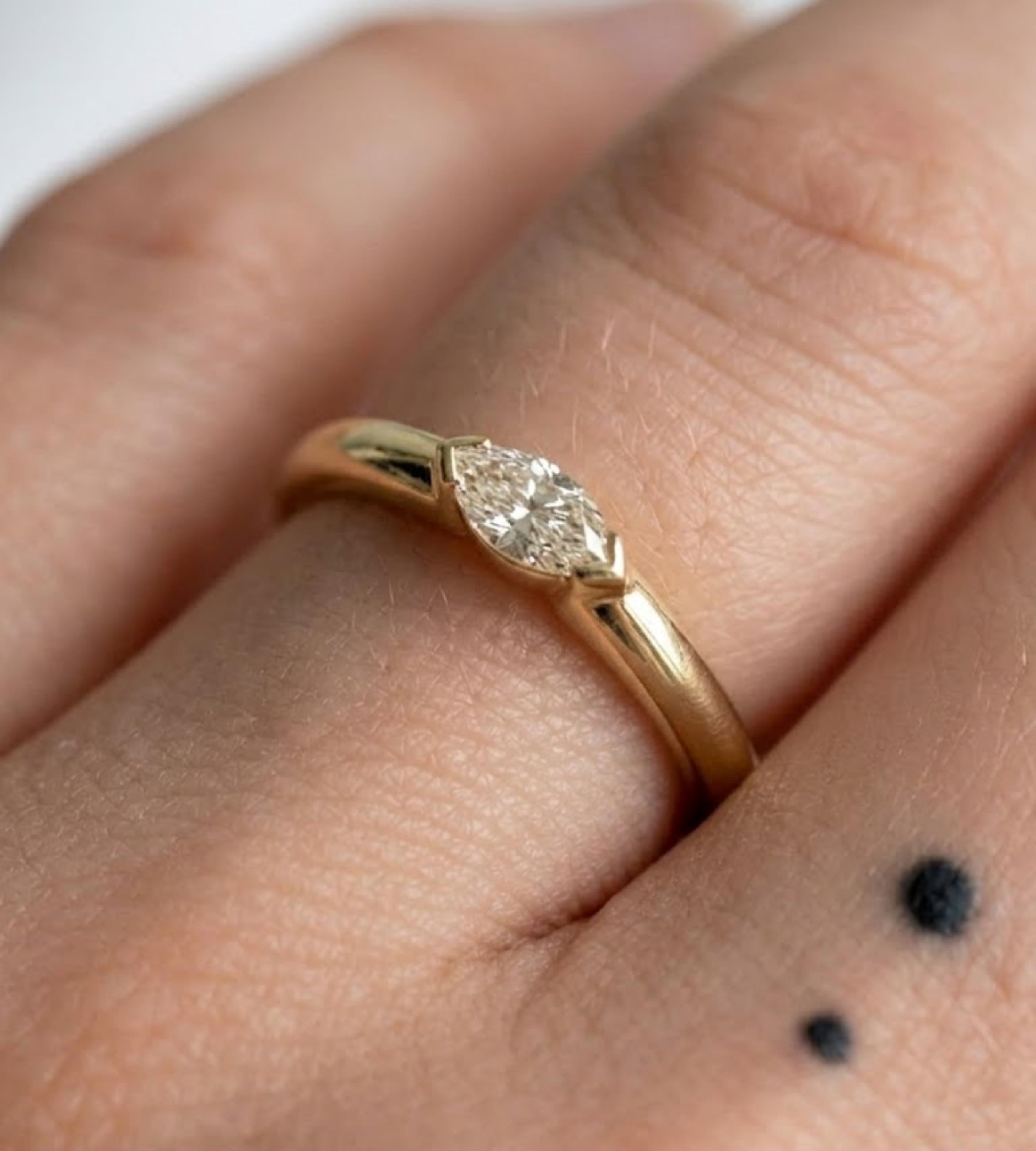 Marquise Moissanite East West Pinky Ring, 14K Solid Gold 0.25CT Marquise Cut Promise Ring, Travel Ring