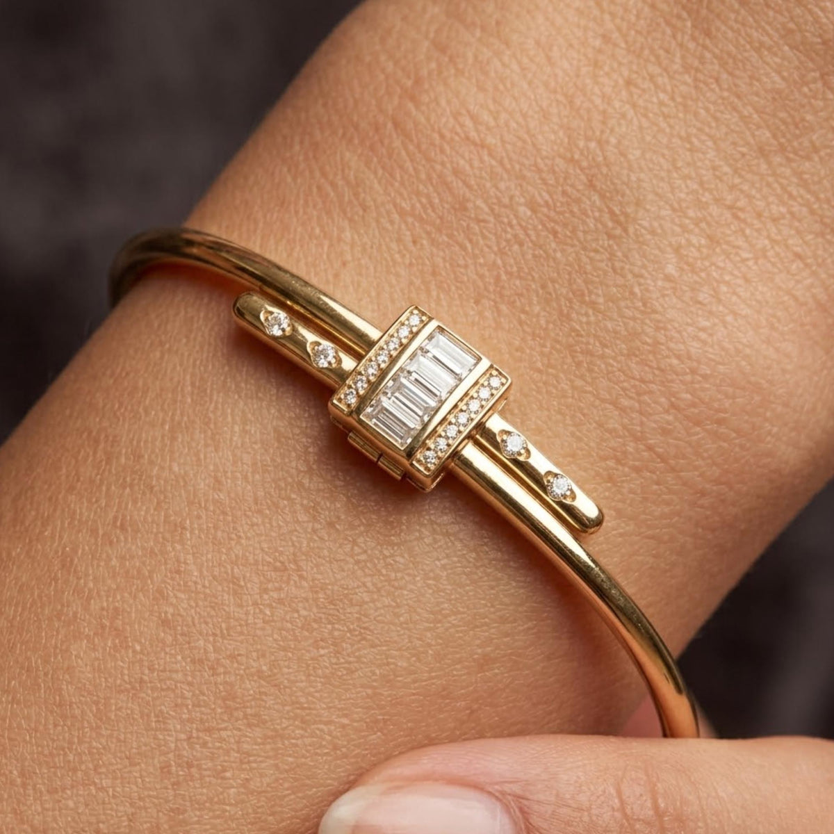 14k Solid Gold Bangle Bracelet for Women, Round Cut Moissanite Bracelet Bangle, Gold Latch Bracelet, Diamond Bangle Bracelet, Gift For Her