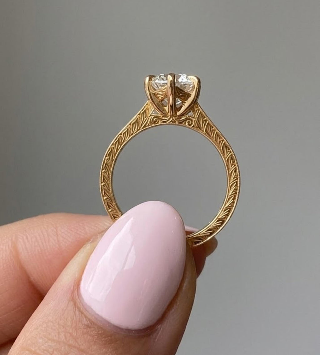 Marquise Cut Moissanite Ring Vintage Moissanite Engagement Ring Solid Gold Unique Classic Solitaire Engagement Ring Filigree Hand Carved
