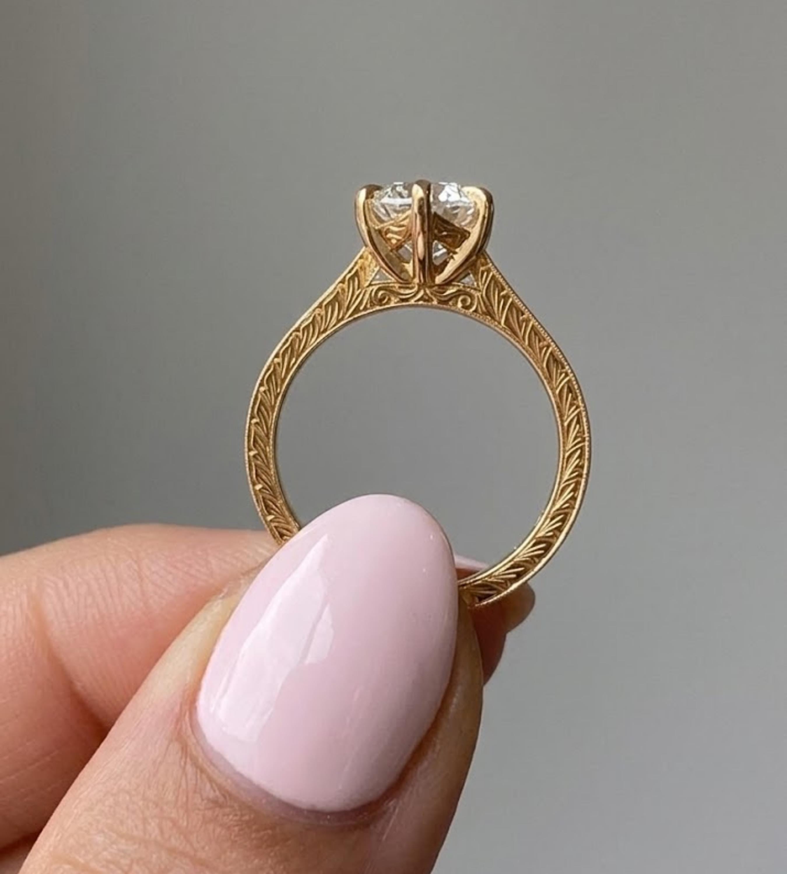 Marquise Cut Moissanite Ring Vintage Moissanite Engagement Ring Solid Gold Unique Classic Solitaire Engagement Ring Filigree Hand Carved