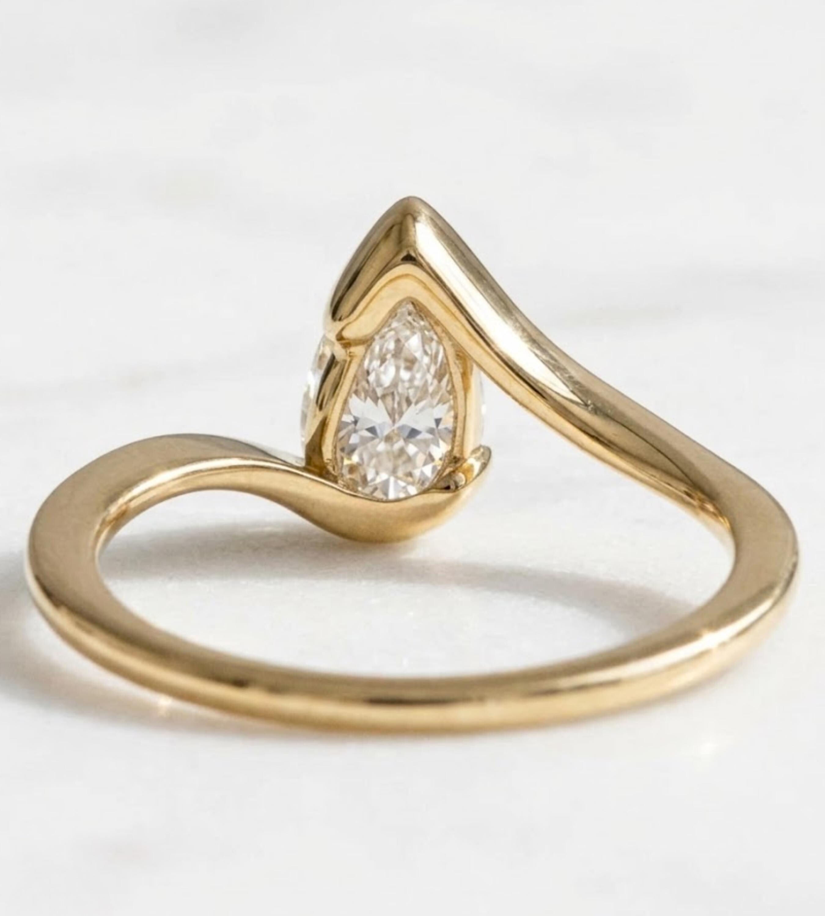 Pear Cut Moissanite Engagement Ring: 14k Solid Gold Solitaire, IGI Lab Diamond Option