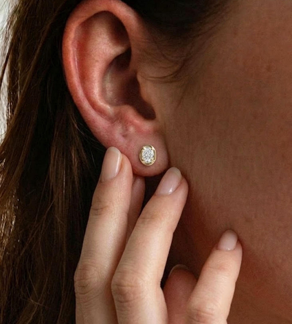Oval Moissanite Stud Earrings, 14K Gold Sterling Silver | White or Yellow gold