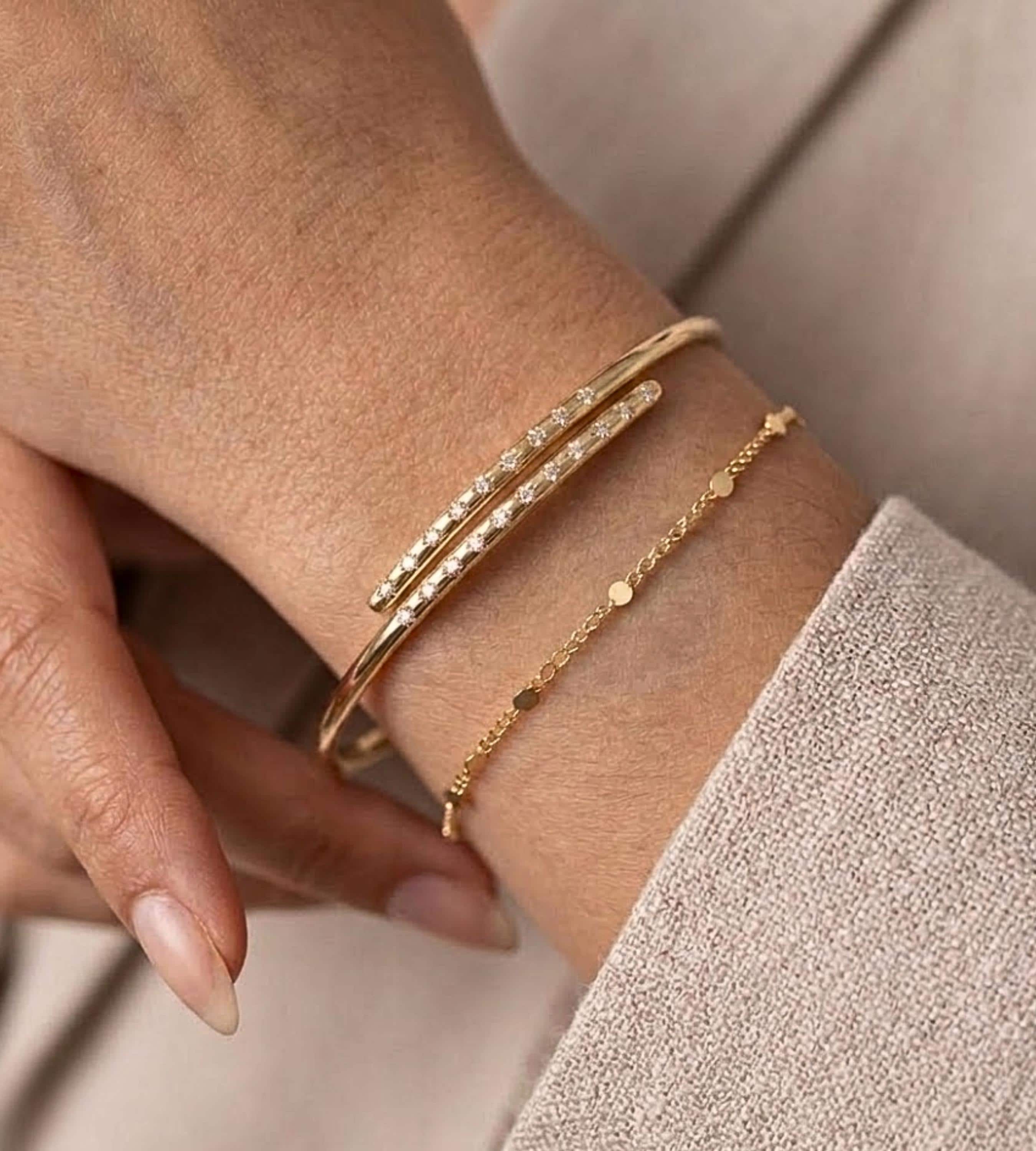 Unique Diamond Bangle Bracelet, 14K Cross Over Bangle, Graduating Diamond Bracelet, Diamond Gold Bracelet Bangle, Ladies Bracelet Bangle