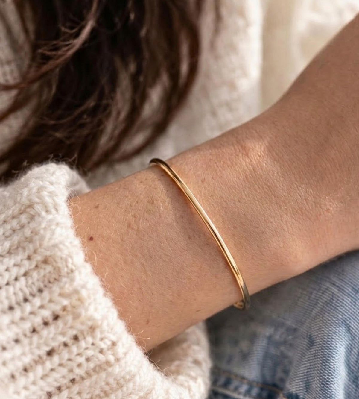 14K Solid Gold Minimal Bangle Bracelet | Thin Stackable Gold Bracelet | Dainty Everyday Jewelry | Simple Classic Gold Wrist Bracelet Gift
