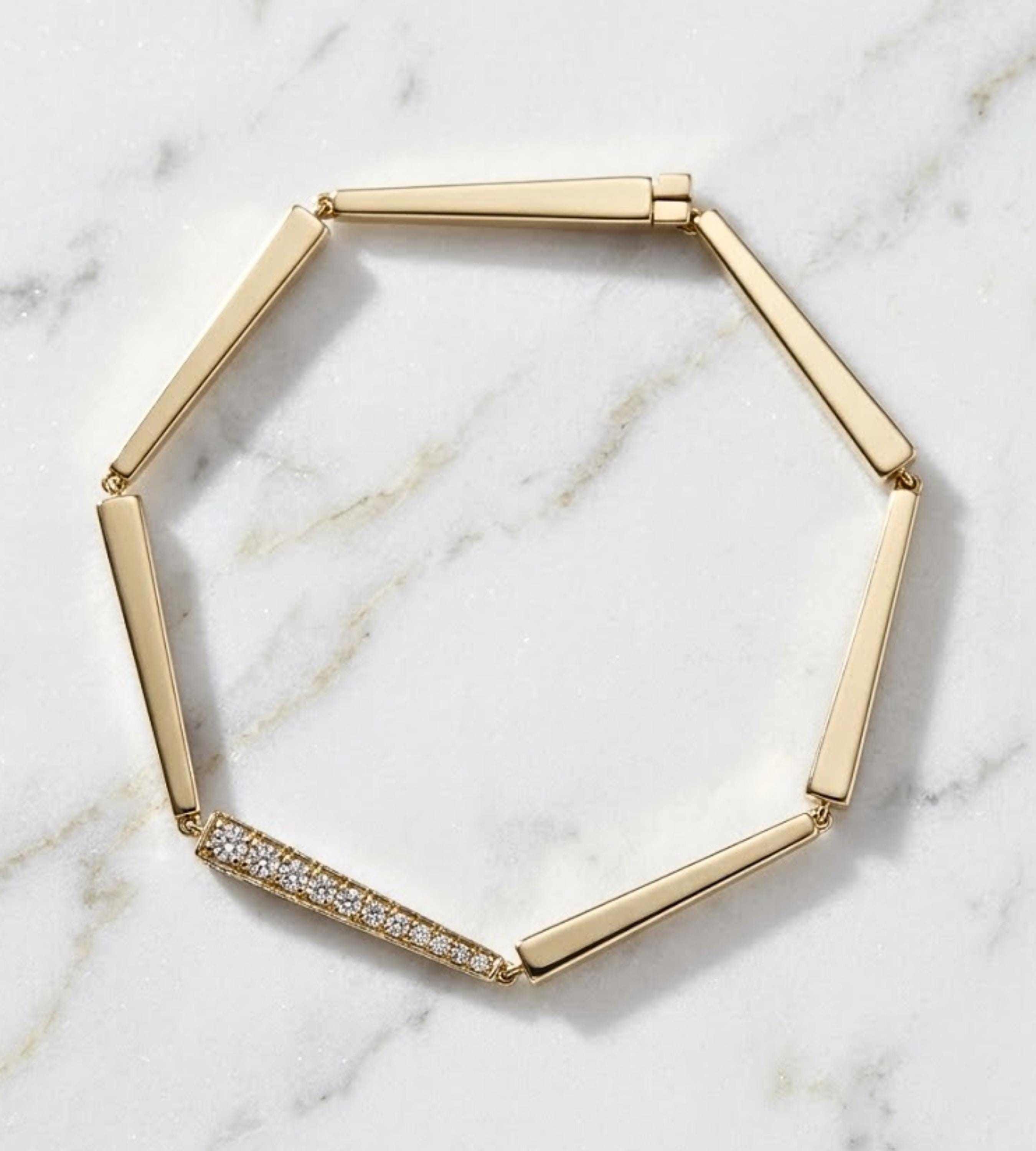 unique Solid Gold Moissanite Bar Cuff Bracelet, Moissanite Gold Bangle for Women, Handmade Luxury Modern Fine Jewelry Gift