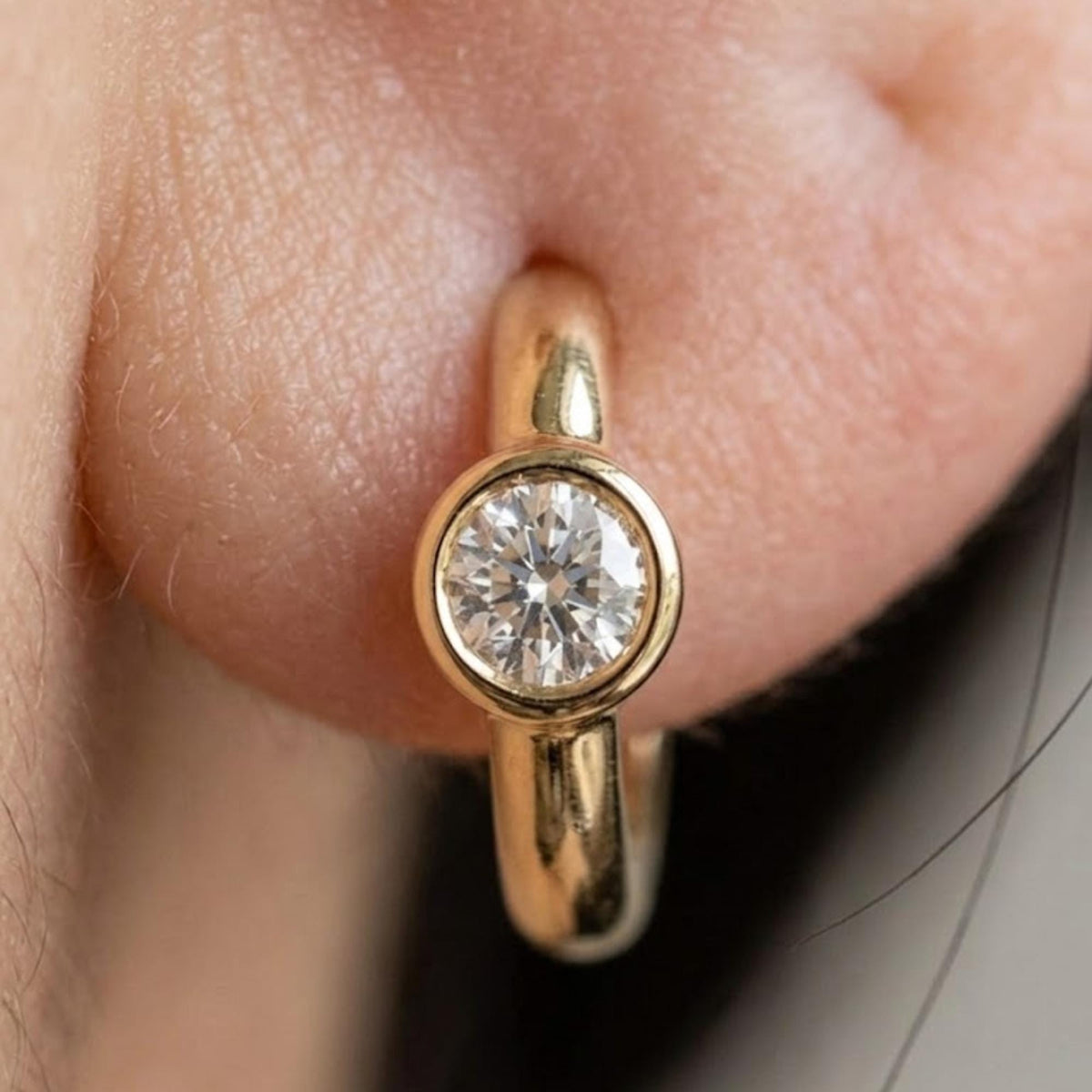 14k Gold and Moissanite Hoop Earrings, Small Dangling Diamond Bezel Huggies, Moissanite Diamonds, Everyday Cute Huggie Earrings,Sold in Pair