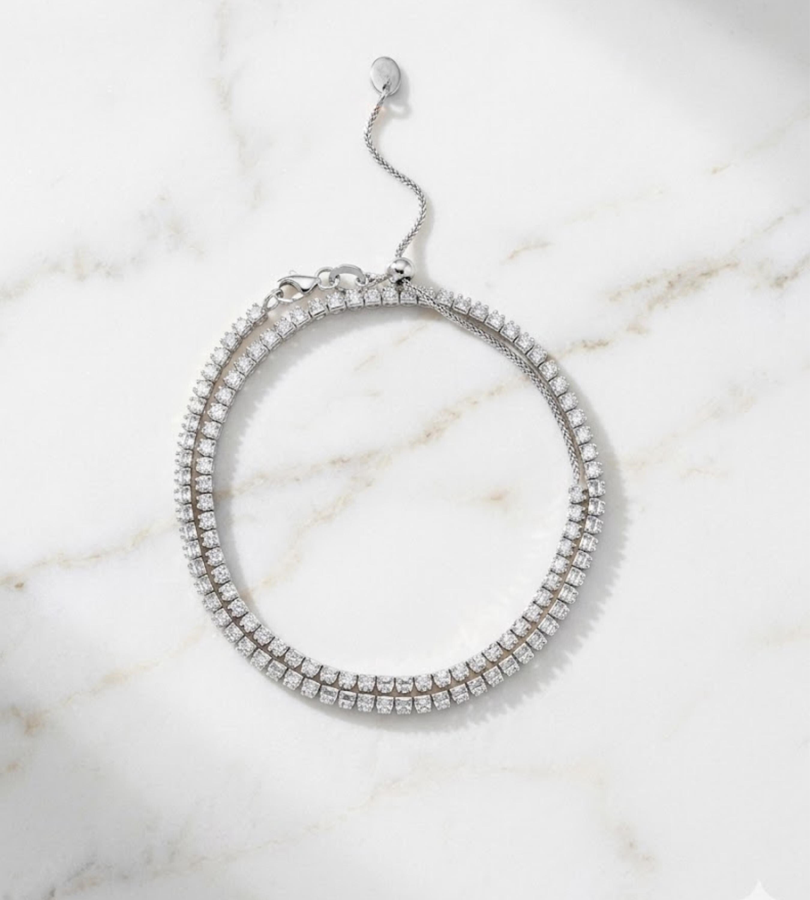 Sterling Silver Tennis Necklace Choker, CZ Diamond Like Brilliance, Adjustable Clasp
