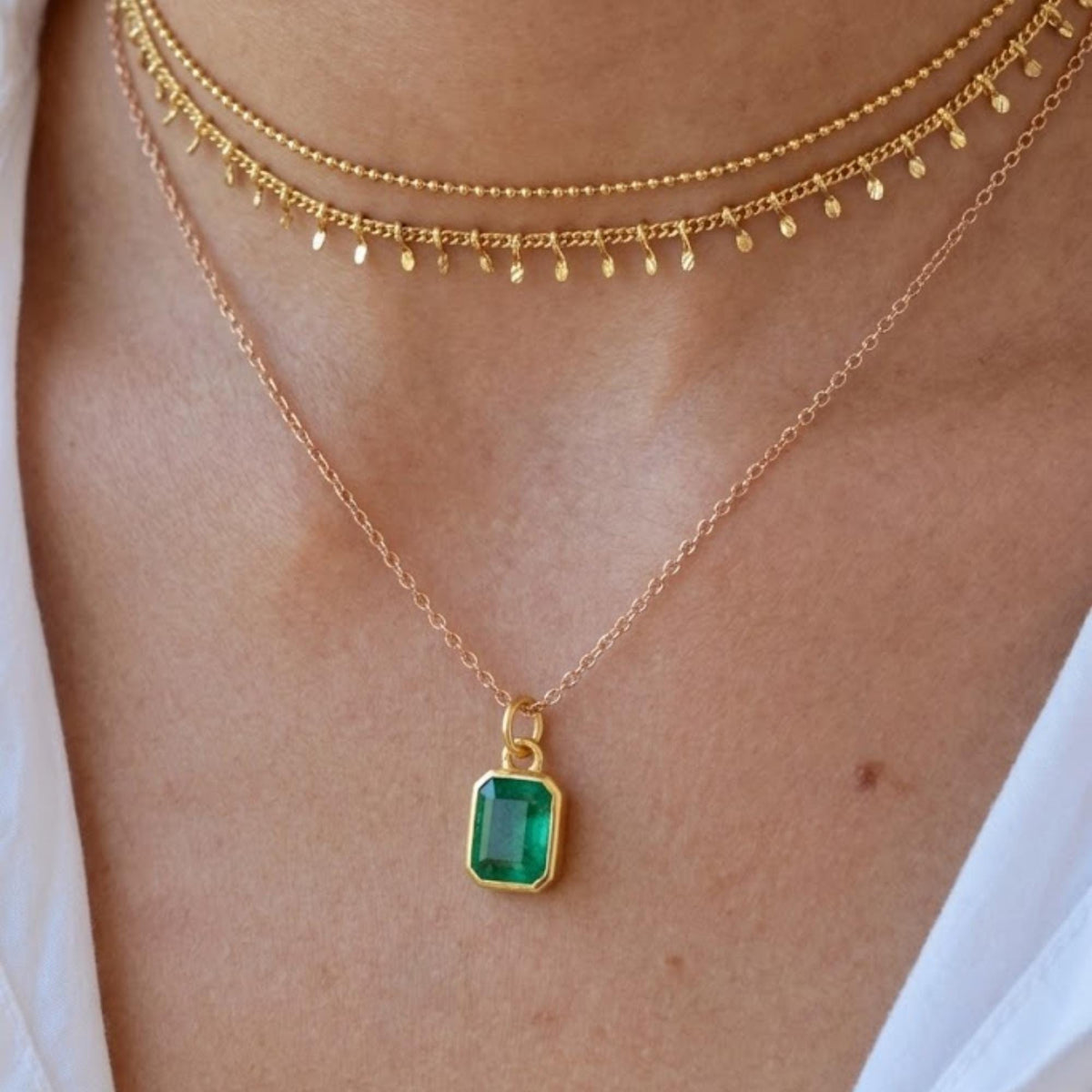 14k Gold Emerald Cut Green Emerald Pendant Minimalist Solid 10K Yellow Gold Pendant Necklace For Women Wedding Jewelry May Birthstone