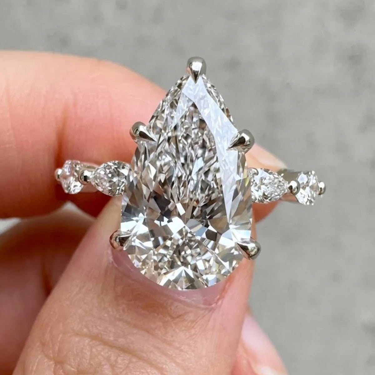 3.00Ct Pear Cut Moissanite Engagement Ring, 14K Solid Gold | Marquise Round Accent Ring
