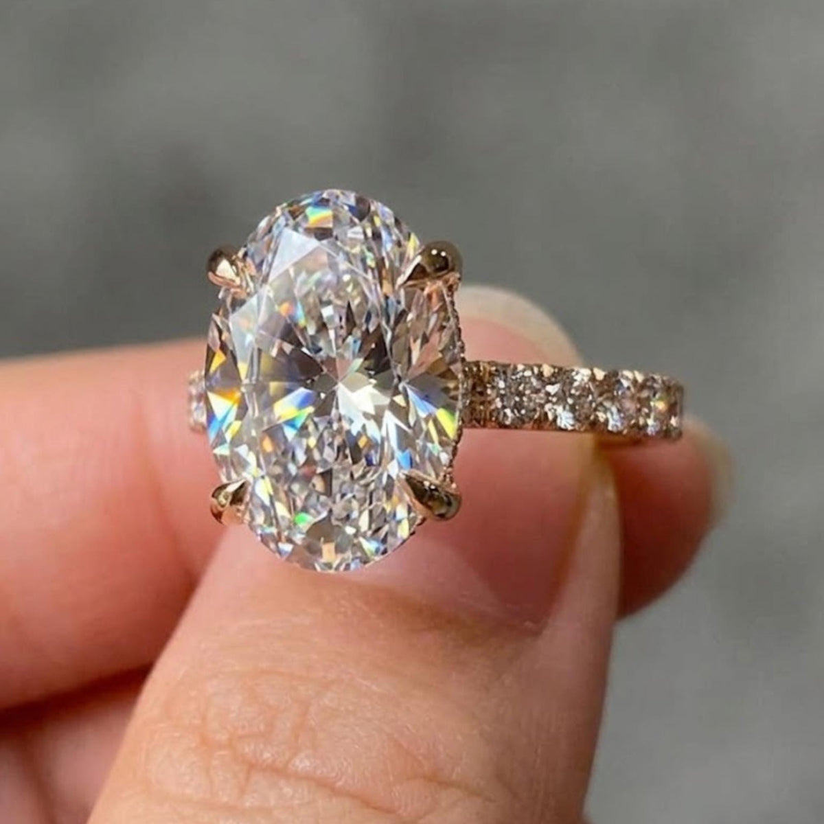 3 CT Oval Cut Moissanite Diamond Engagement Ring, 14K Solid Gold Hidden Halo Ring, Oval Wedding Ring, Solitaire Anniversary Ring