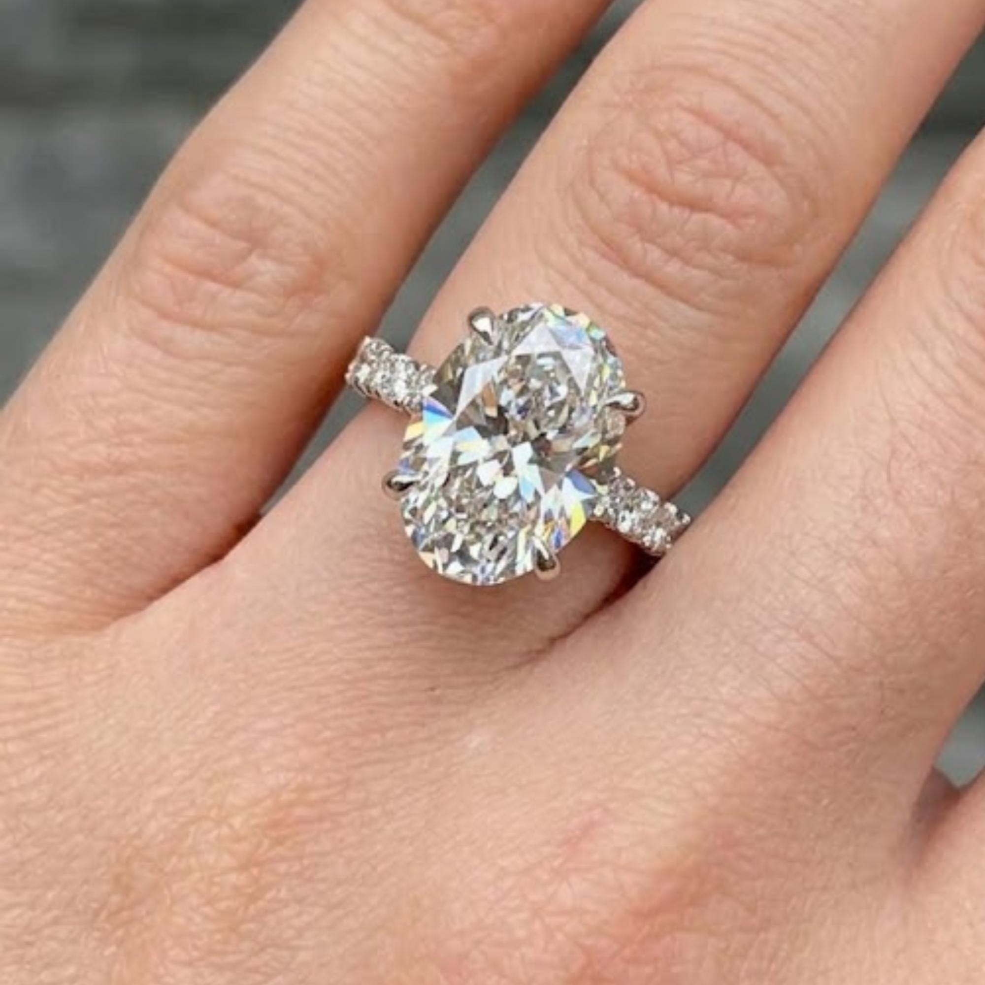 3 CT Oval Cut Moissanite Diamond Engagement Ring, 14K Solid Gold Hidden Halo Ring, Oval Wedding Ring, Solitaire Anniversary Ring