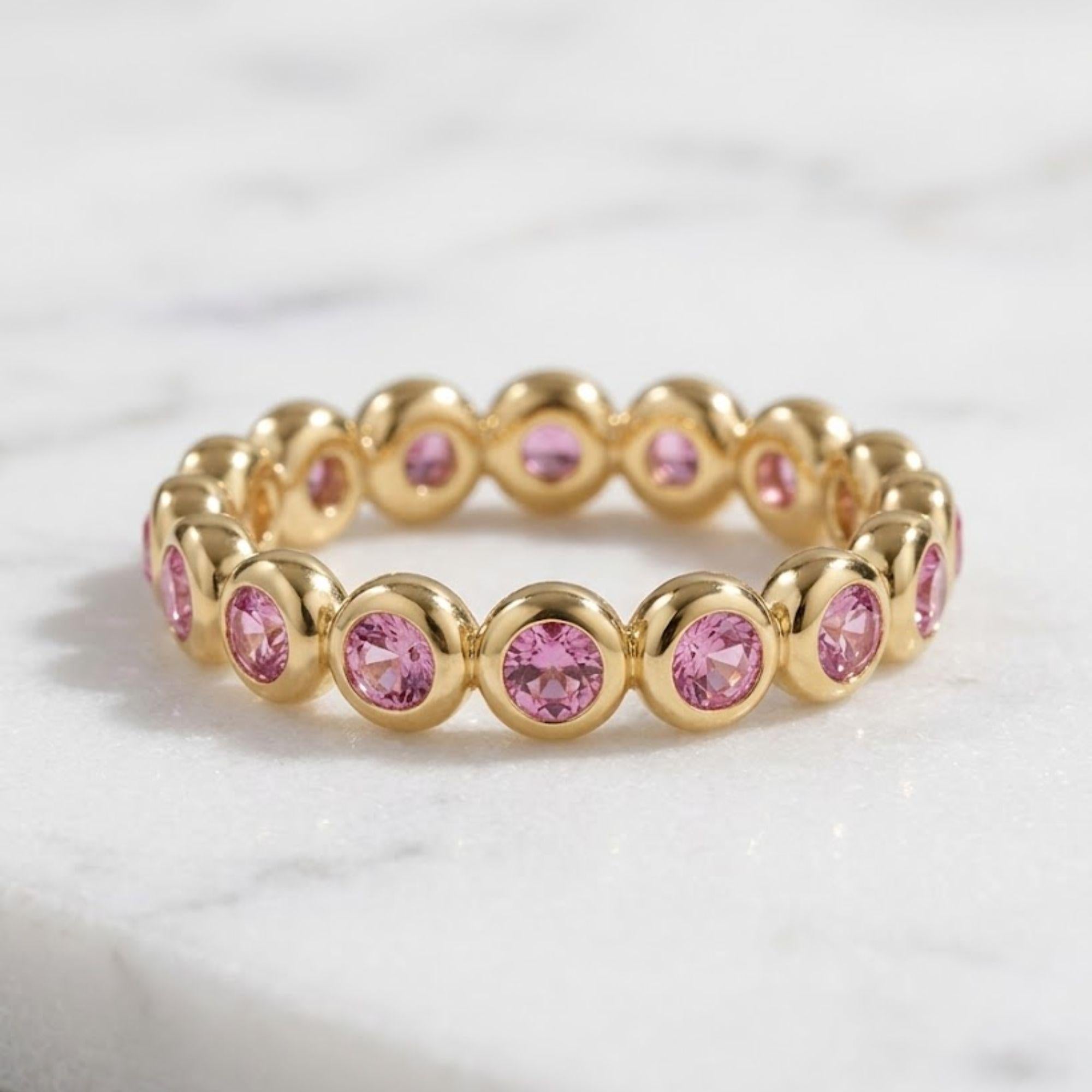 Pink Sapphire Ring / 14k Eternity Pink Sapphire Wedding Ring / Stackable Pink Natural Genuine Pink Sapphire Ring for Women