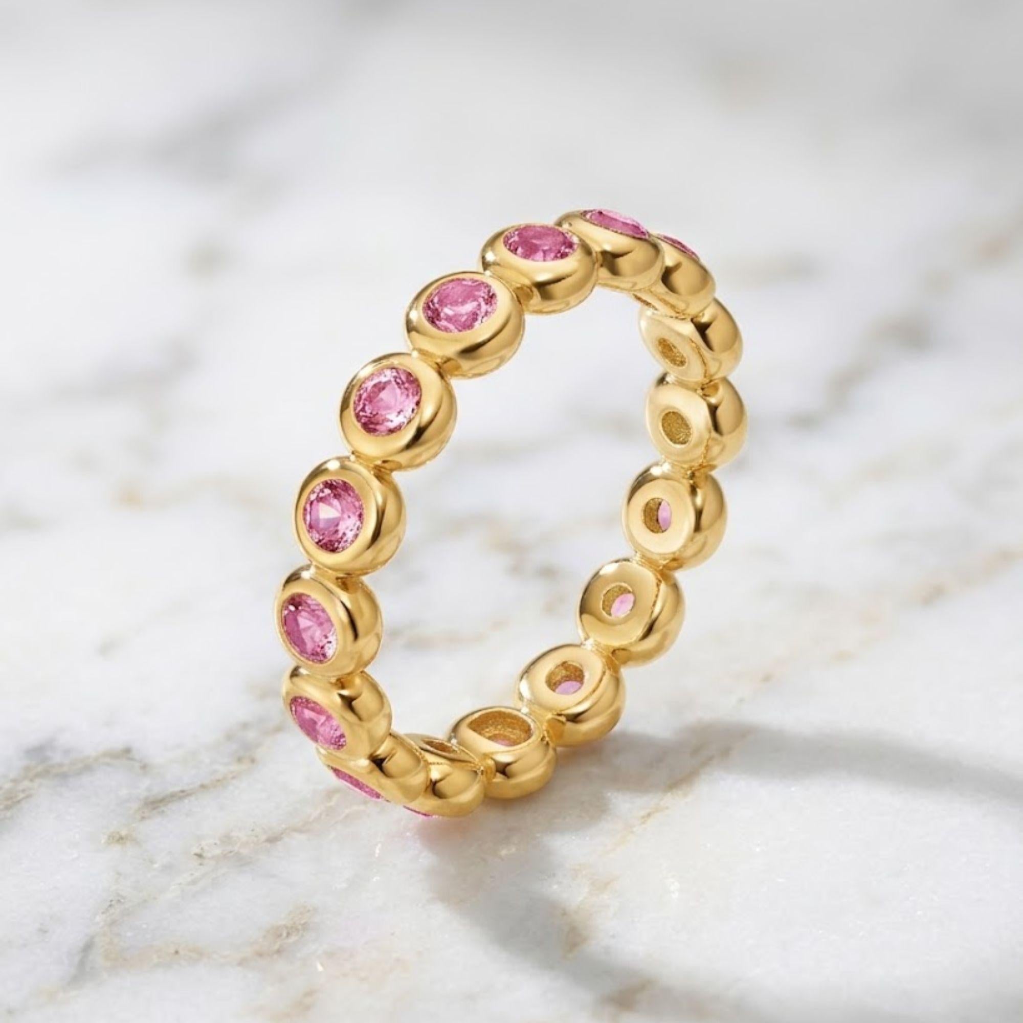 Pink Sapphire Ring / 14k Eternity Pink Sapphire Wedding Ring / Stackable Pink Natural Genuine Pink Sapphire Ring for Women