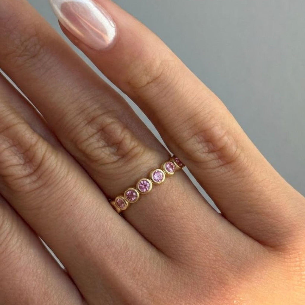 Pink Sapphire Ring / 14k Eternity Pink Sapphire Wedding Ring / Stackable Pink Natural Genuine Pink Sapphire Ring for Women