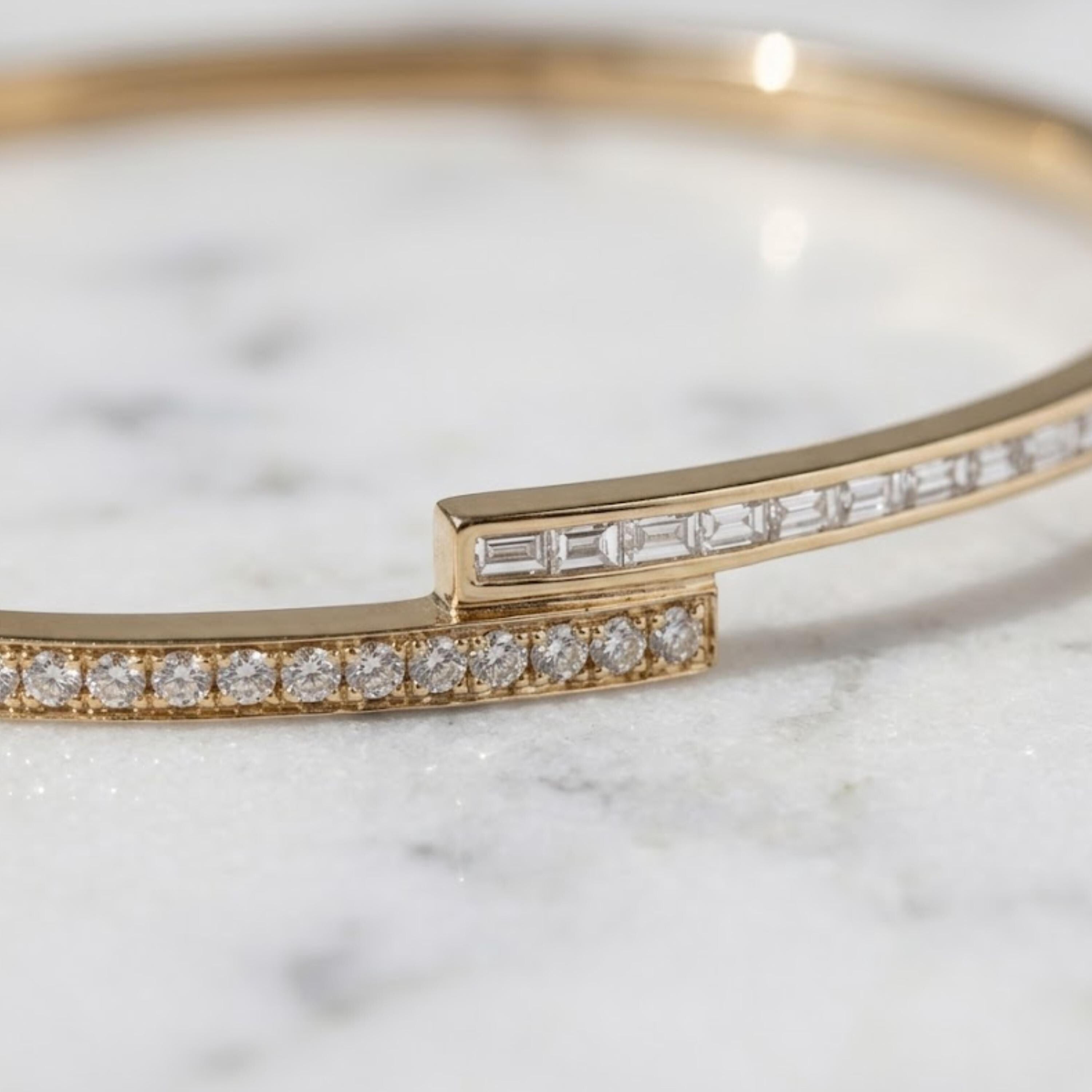 Moissanite Diamond Bangle Bracelet | Pave Bead Design, Gold or Silver