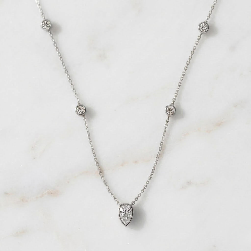 Layered Moissanite Necklace, Gold Dainty Layer Necklace, Pear Drop Necklace, Minimal Station Necklace, Everyday Jewelry Gift