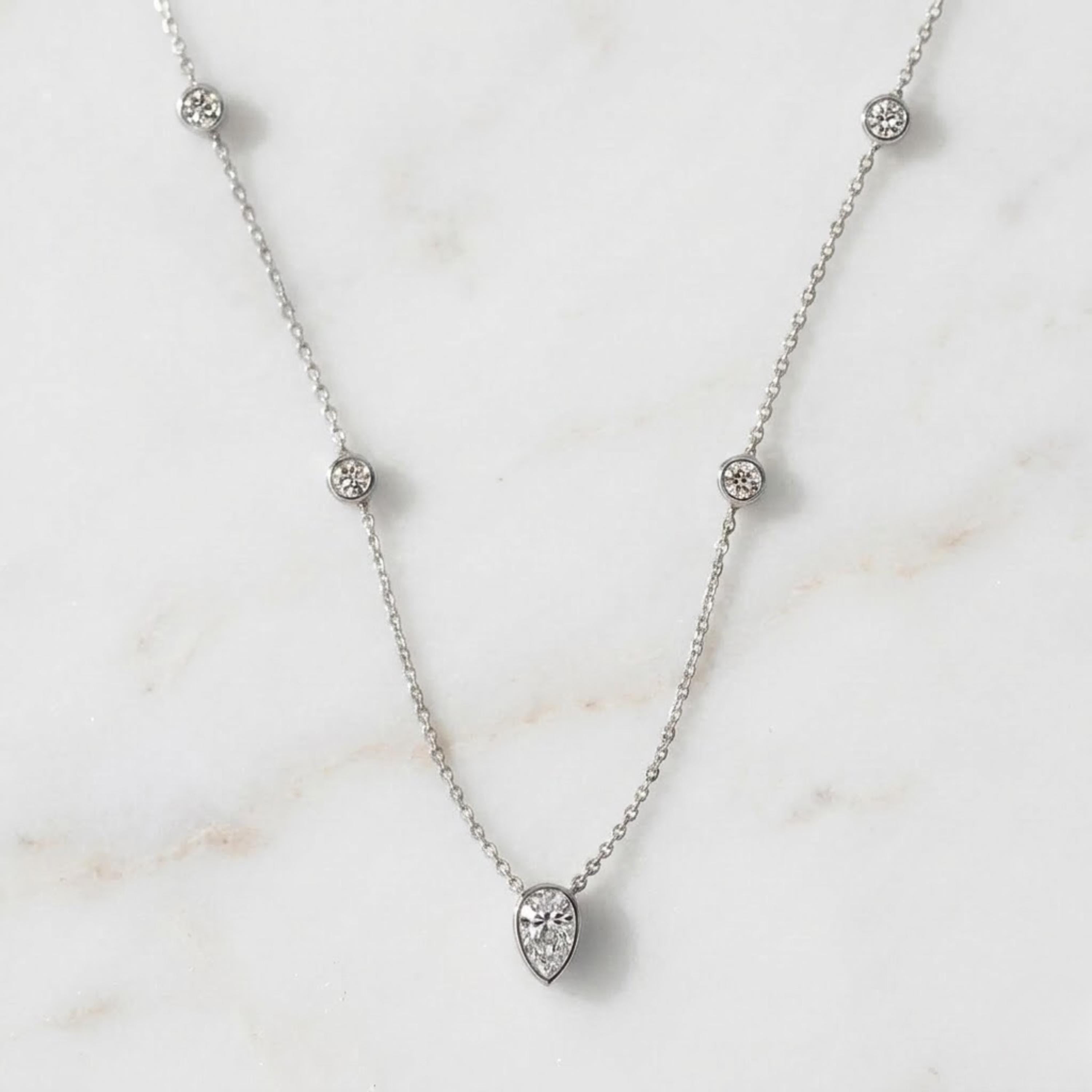 Layered Moissanite Necklace, Gold Dainty Layer Necklace, Pear Drop Necklace, Minimal Station Necklace, Everyday Jewelry Gift
