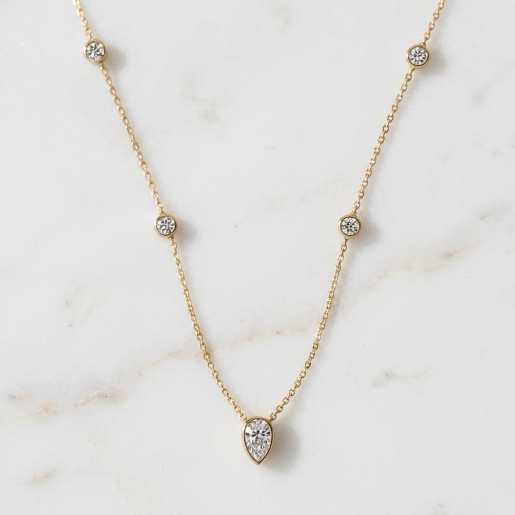 Layered Moissanite Necklace, Gold Dainty Layer Necklace, Pear Drop Necklace, Minimal Station Necklace, Everyday Jewelry Gift