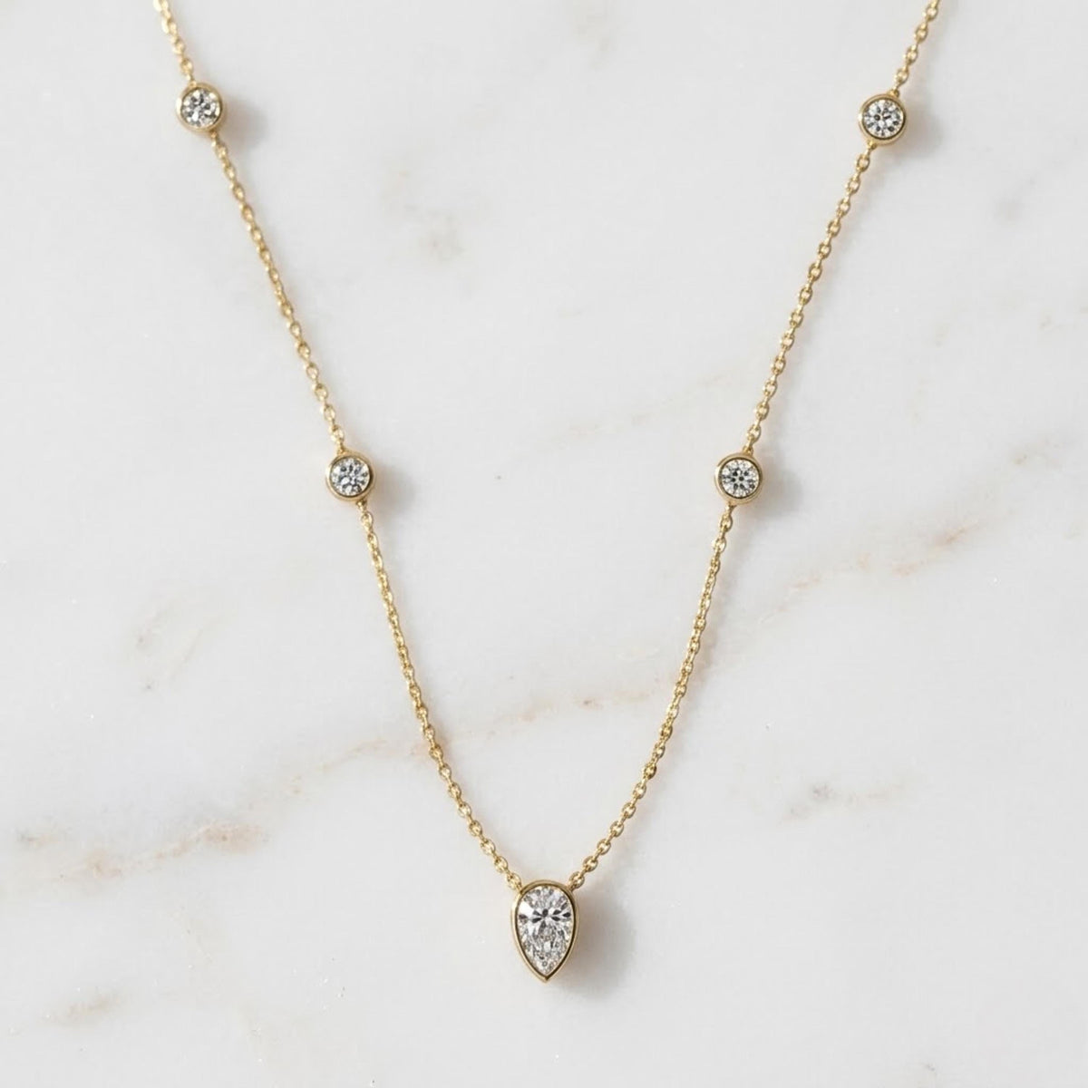 Layered Moissanite Necklace, Gold Dainty Layer Necklace, Pear Drop Necklace, Minimal Station Necklace, Everyday Jewelry Gift