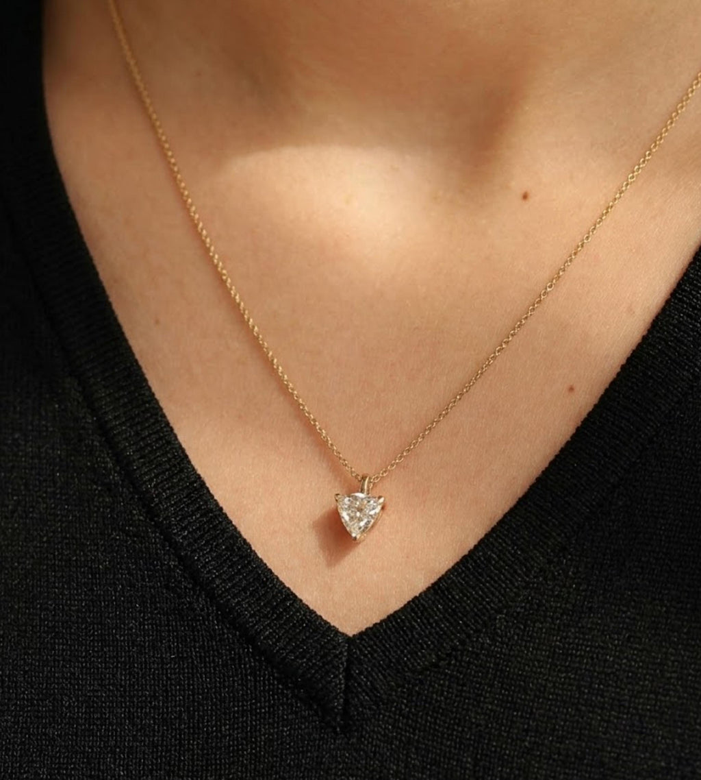 1CT Moissanite Trillion Cut Solitaire Necklace,14K Gold Solitaire Pendant, Exquisite Diamond Necklace, Modern Handmade Jewelry, mothers gift
