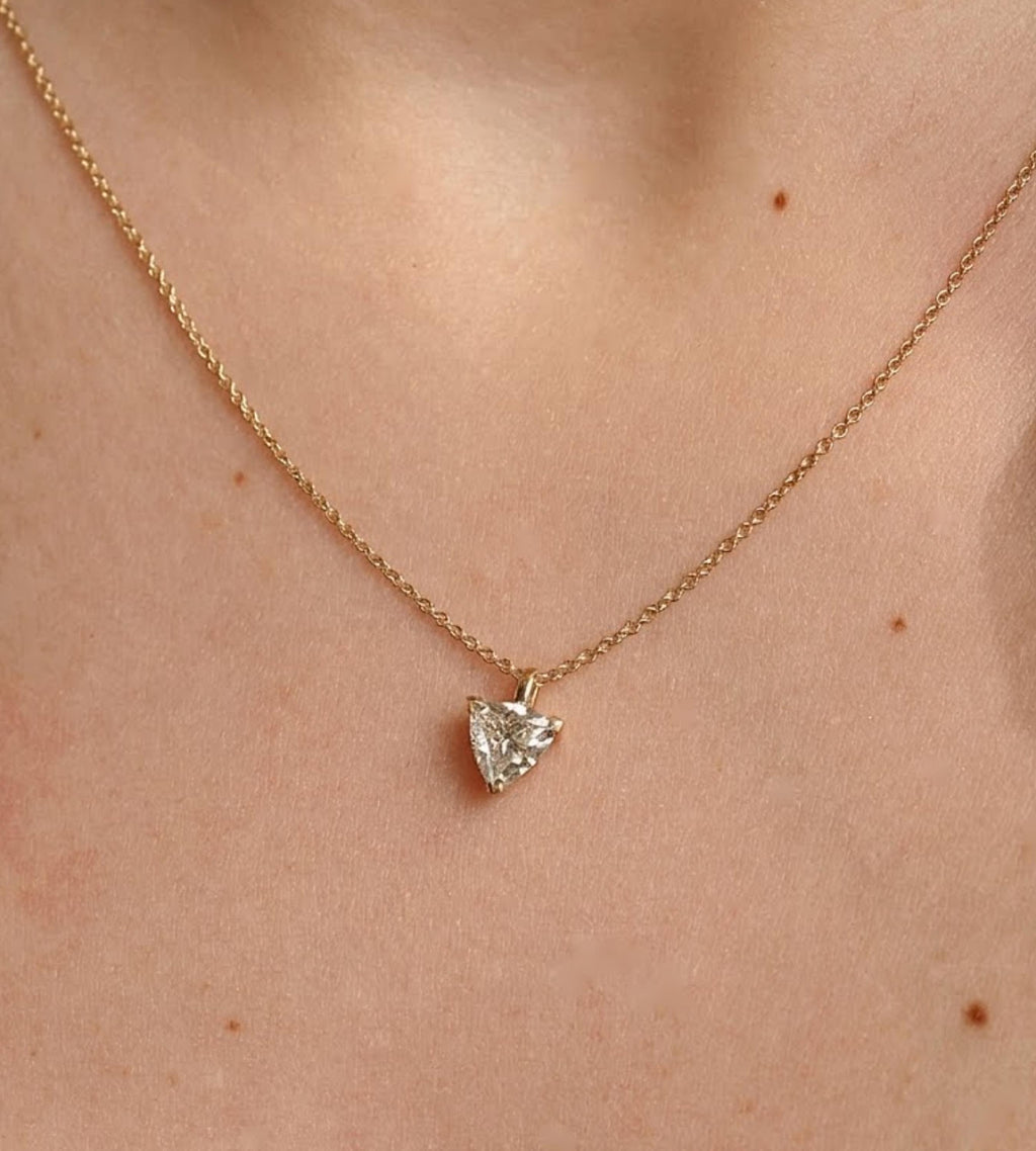1CT Moissanite Trillion Cut Solitaire Necklace,14K Gold Solitaire Pendant, Exquisite Diamond Necklace, Modern Handmade Jewelry, mothers gift
