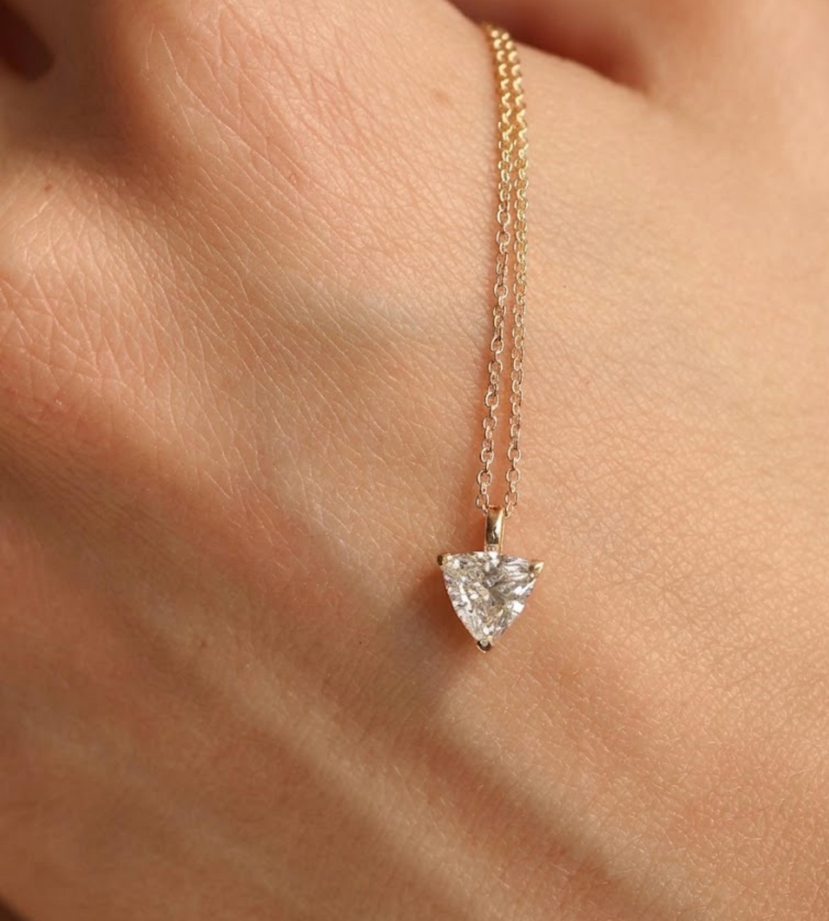 1CT Moissanite Trillion Cut Solitaire Necklace,14K Gold Solitaire Pendant, Exquisite Diamond Necklace, Modern Handmade Jewelry, mothers gift