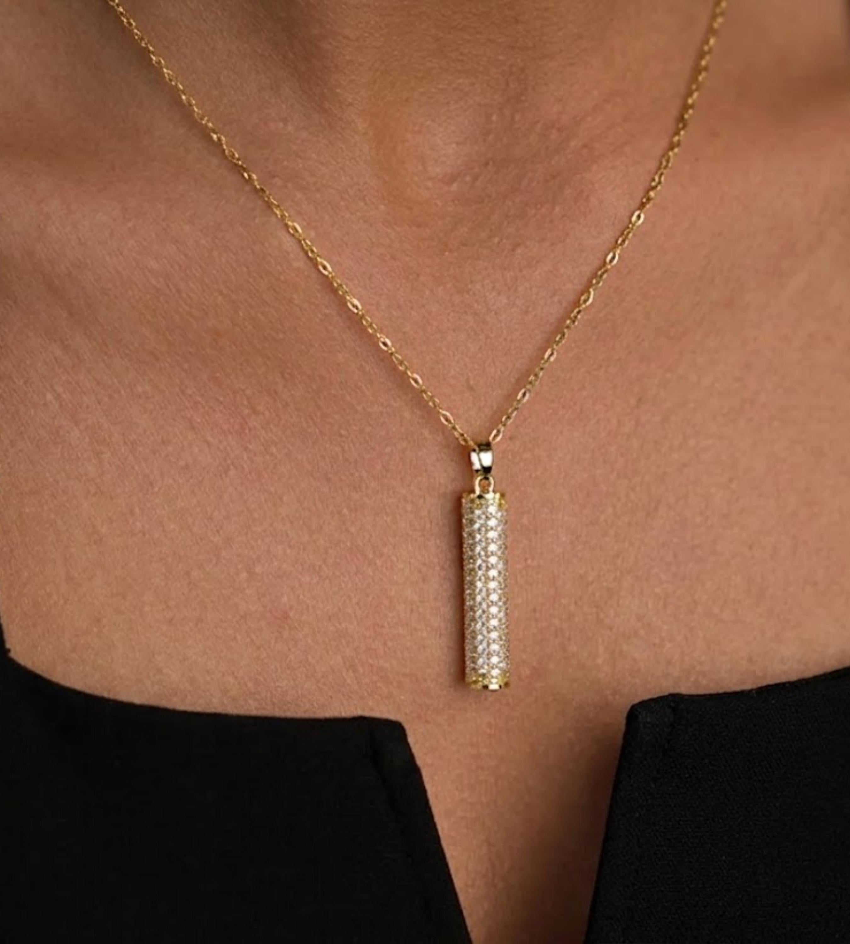 14K Gold Moissanite Bar Necklace, Vertical Pendant, Dainty Fine Jewelry for Her, Round D+ VSS+ Diamonds, Gift for Women