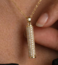 14K Gold Moissanite Bar Necklace, Vertical Pendant, Dainty Fine Jewelry for Her, Round D+ VSS+ Diamonds, Gift for Women