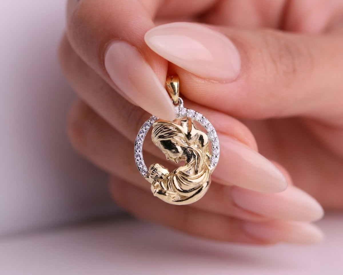 14k Solid Gold Mother Child Pendant | Meaningful New Mom Necklace