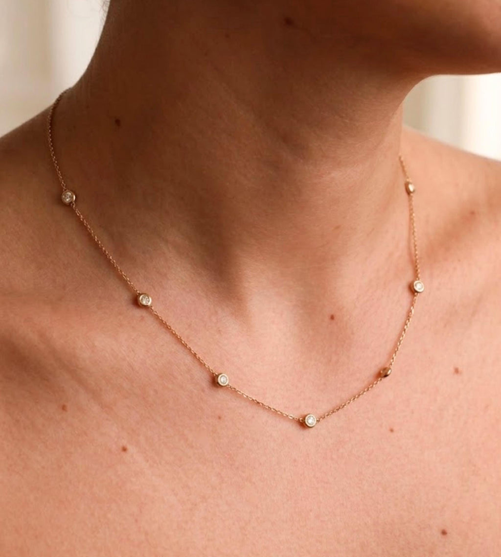 Diamond Necklace / 14k Gold Diamond Solitaire Necklace / Dainty Diamond Necklace / Bridal Jewelry / Floating Diamond Minimalist Fine Jewelry
