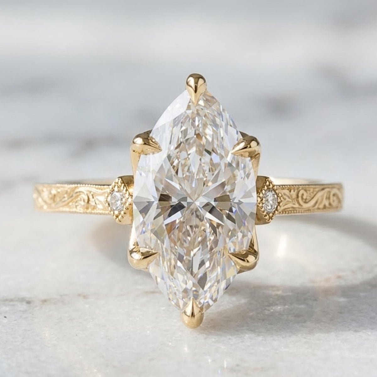 Marquise Diamond Engagement Ring Genuine Moissanite Diamond Anniversary Ring Unique Proposal Ring for Her Six Claw Prong Setting Ring Gift