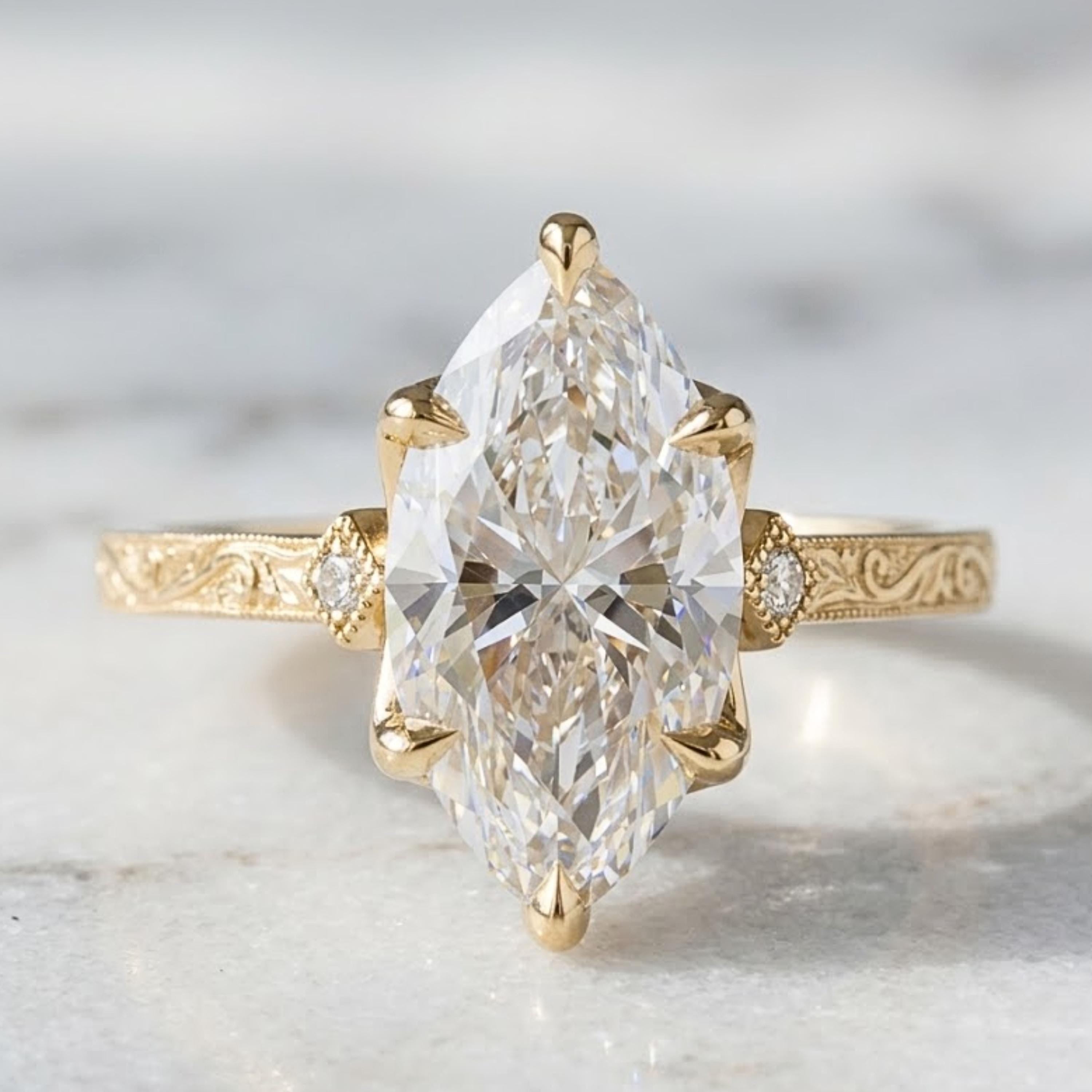 Marquise Diamond Engagement Ring Genuine Moissanite Diamond Anniversary Ring Unique Proposal Ring for Her Six Claw Prong Setting Ring Gift