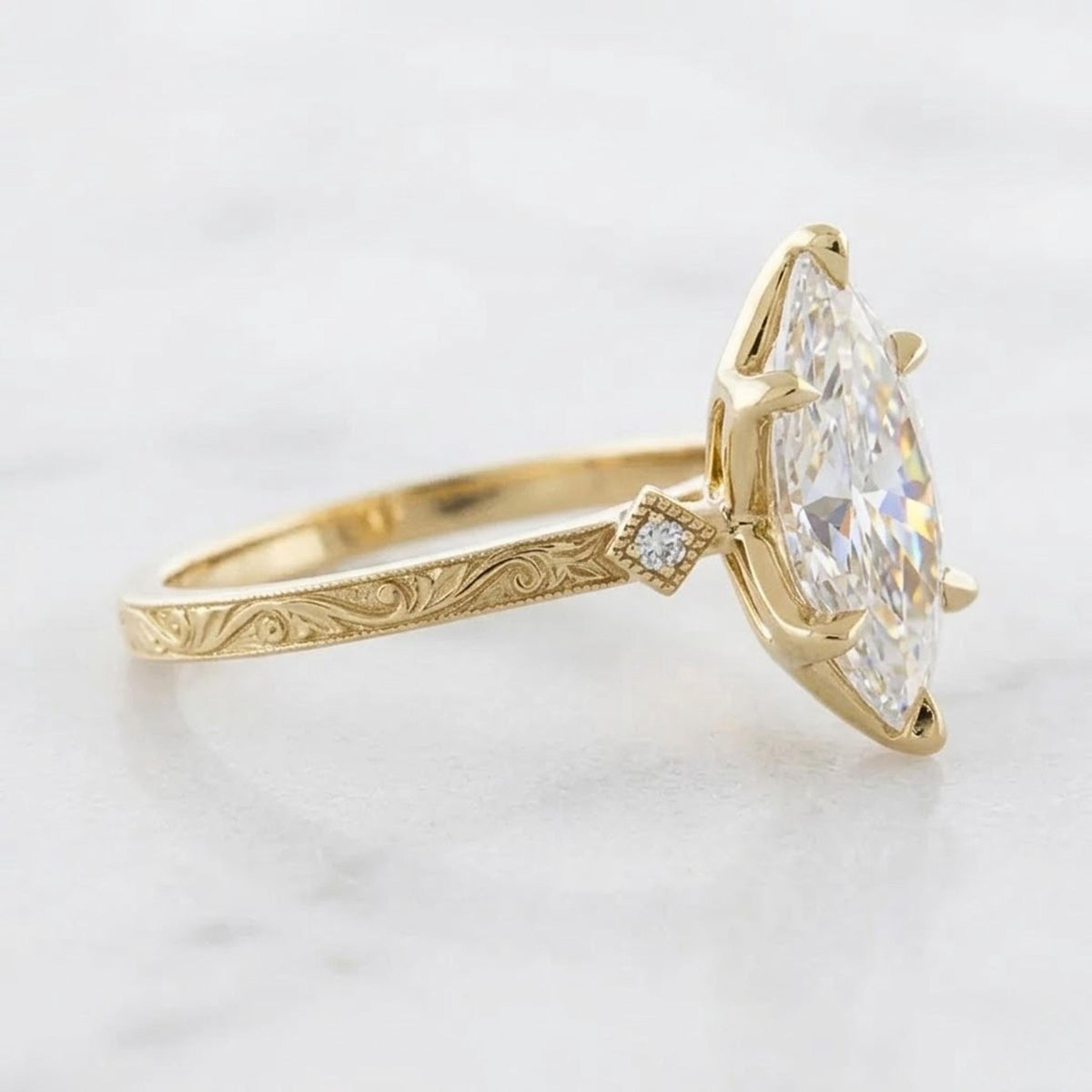 Marquise Diamond Engagement Ring Genuine Moissanite Diamond Anniversary Ring Unique Proposal Ring for Her Six Claw Prong Setting Ring Gift