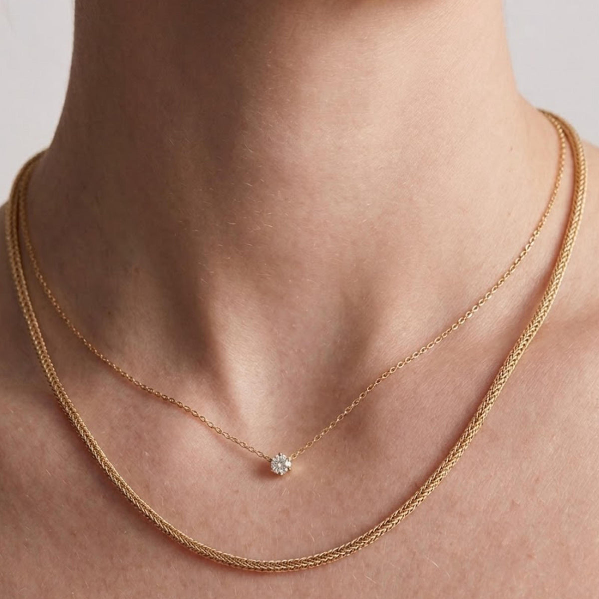 Lab Grown Diamond, 14K Gold Attached Diamond Solitaire Necklace, Beautiful White Diamonds