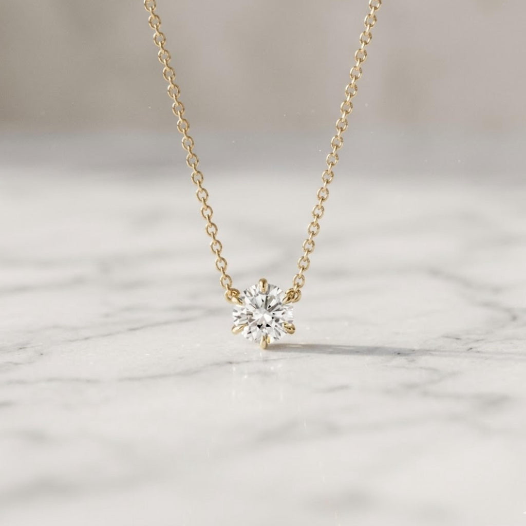 Lab Grown Diamond, 14K Gold Attached Diamond Solitaire Necklace, Beautiful White Diamonds