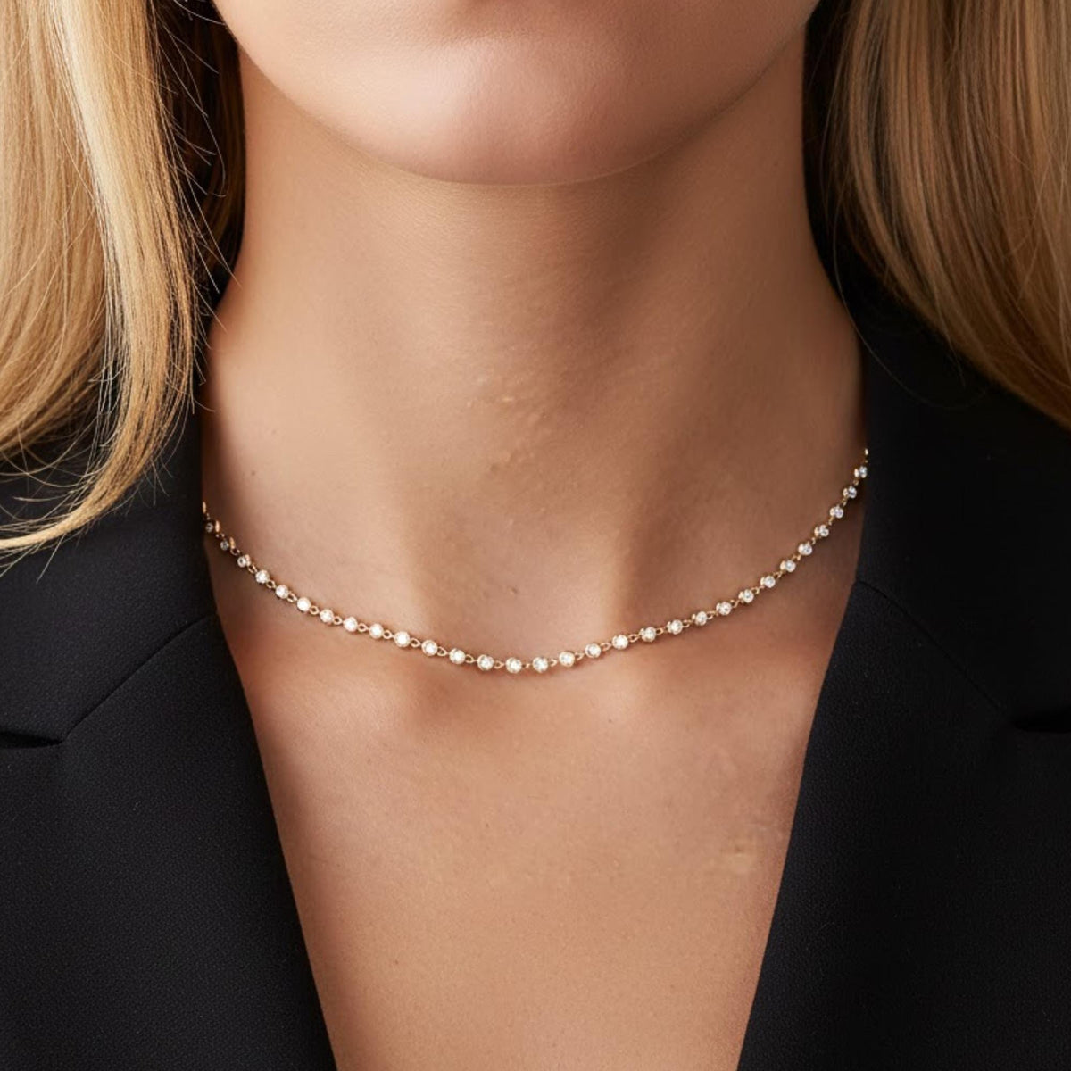 Moissanite Tennis Necklace 14k Real Gold  Moissanite Dainty Necklace By Yard Minimalist Classic Everyday Elegant Delicate Layering Necklace