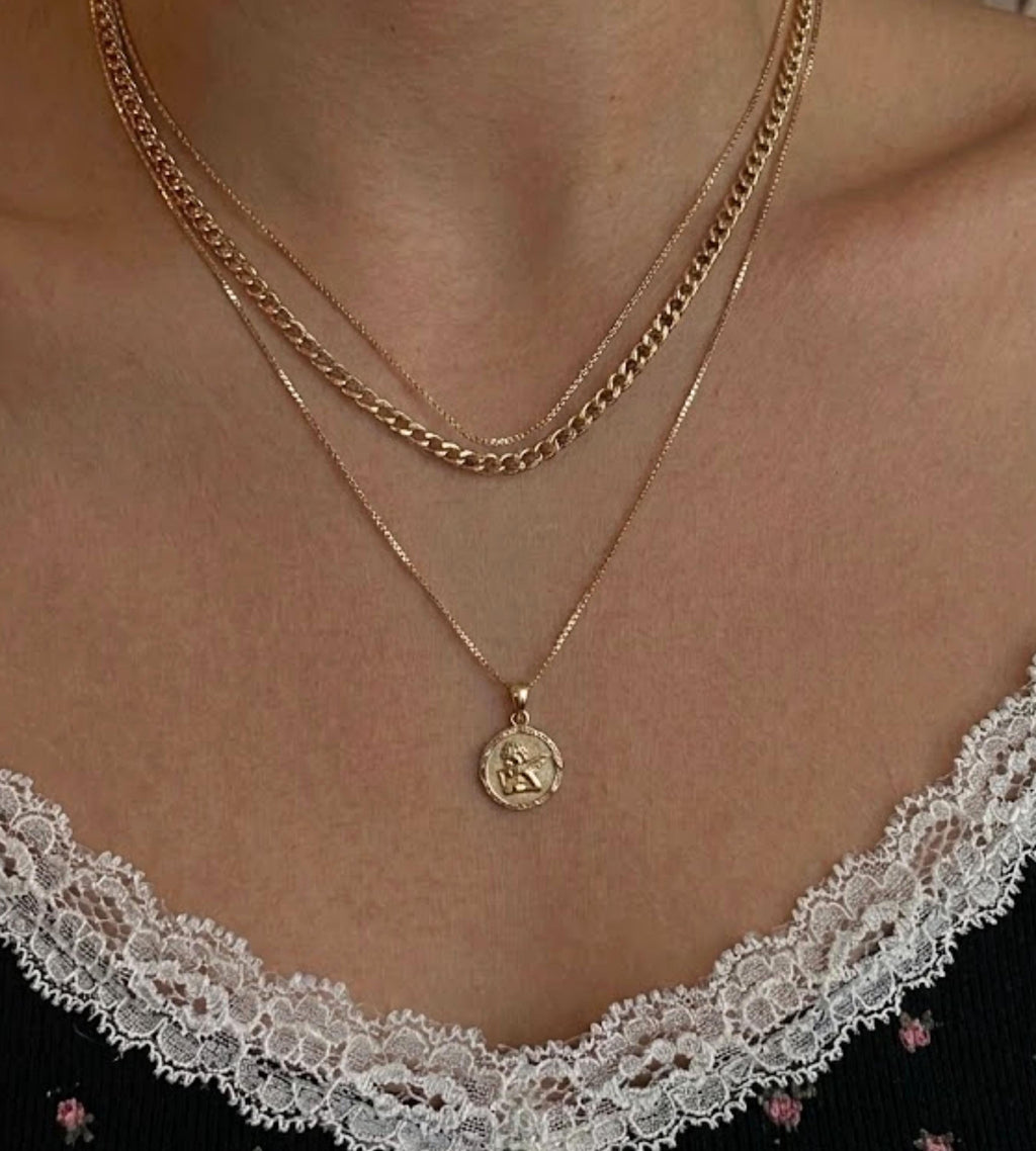 14k Solid Gold Angel Pendant Necklace: Cherub Necklace, Religious Gift
