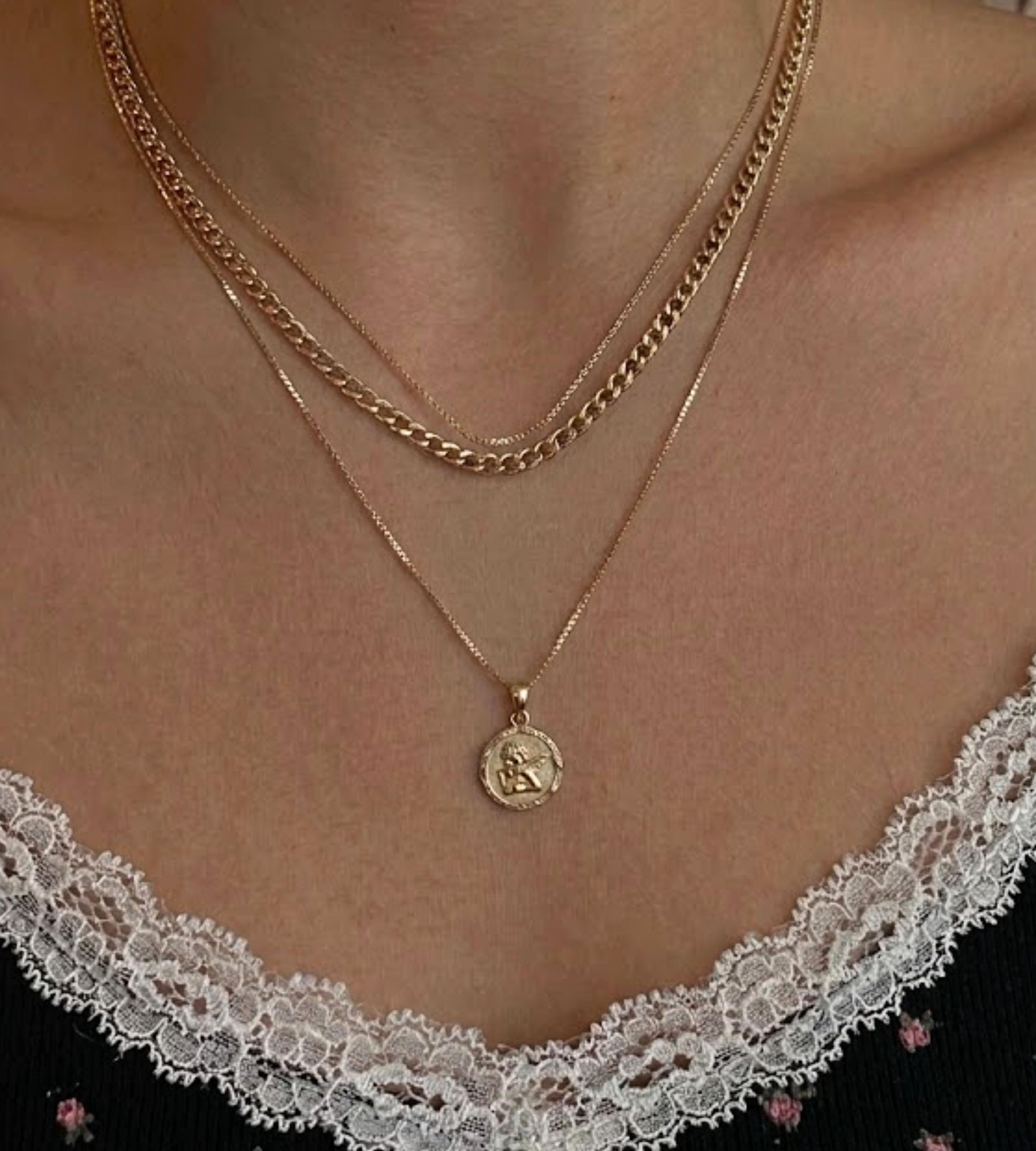 14k Solid Gold Angel Pendant Necklace: Cherub Necklace, Religious Gift