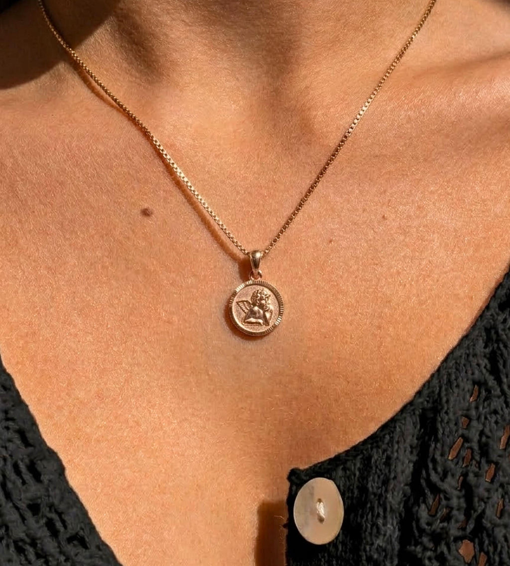 14k Solid Gold Angel Pendant Necklace: Cherub Necklace, Religious Gift