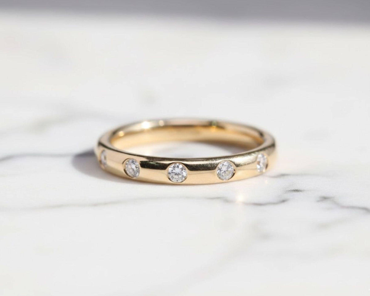 Flush Set Eternity Band Round Cut Colorless Diamond Wedding Band Matching Band Anniversary Gift for Her 14K Gold Dainty Bridal Ring For Gift