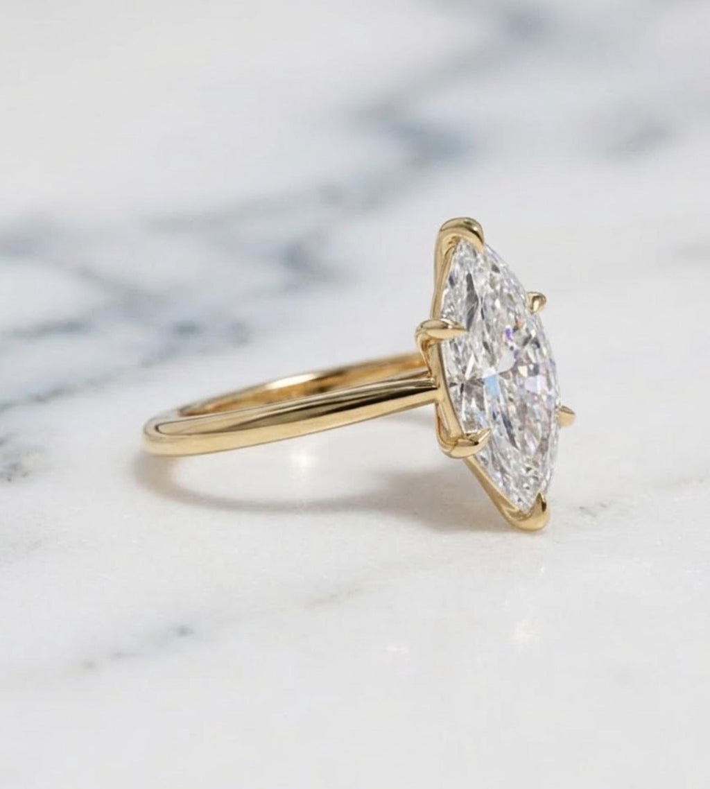 3.00 ct Marquise Cut Moissanite Engagement Ring | 14K Gold Solitaire Promise Ring | Delicate Proposal Anniversary Bridal Jewelry