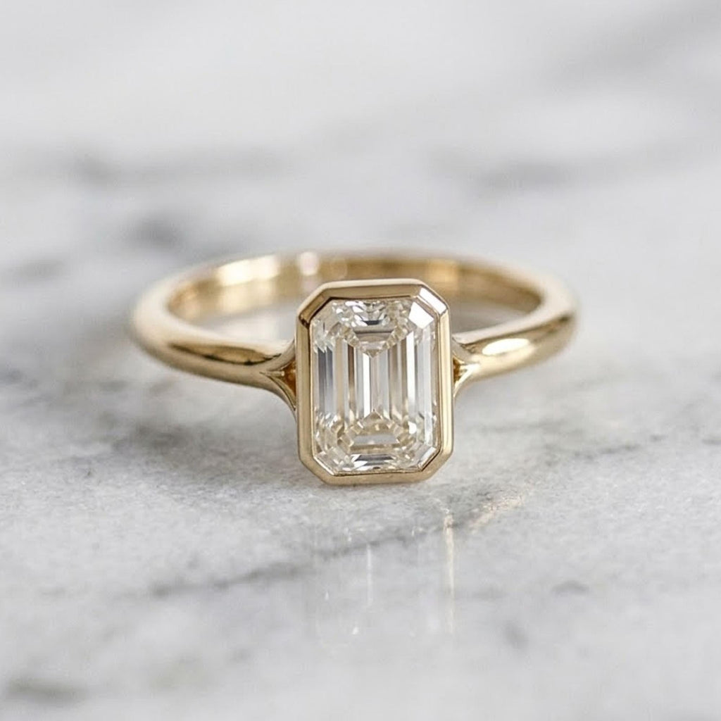 14k Solid Gold Emerald Cut Moissanite Engagement Ring, Promise Ring