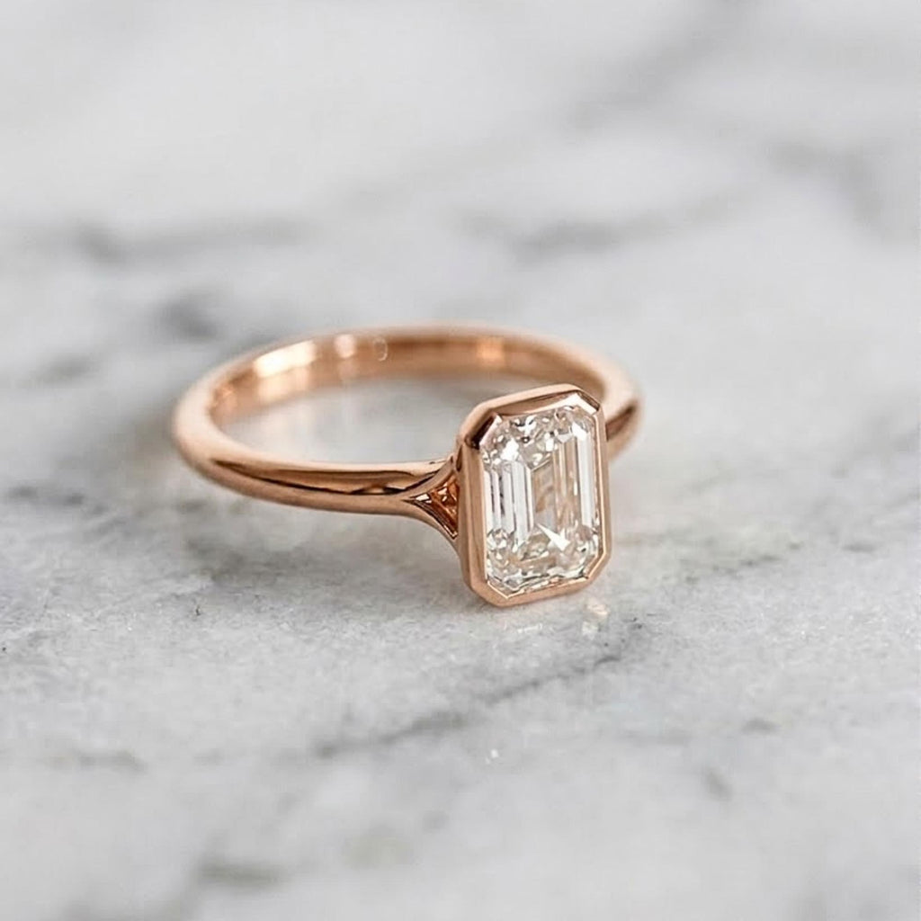 14k Solid Gold Emerald Cut Moissanite Engagement Ring, Promise Ring