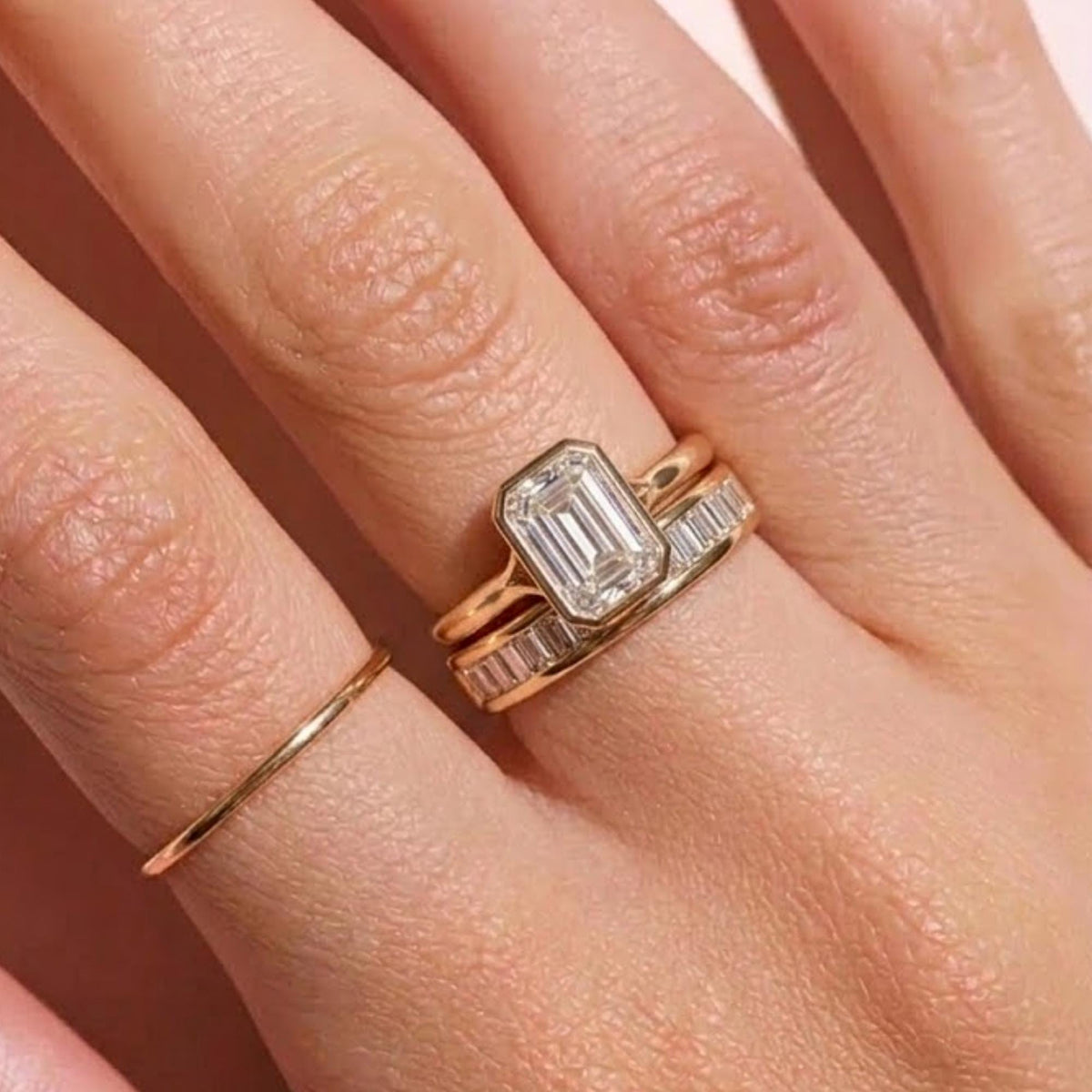 14k Solid Gold Emerald Cut Moissanite Engagement Ring, Promise Ring